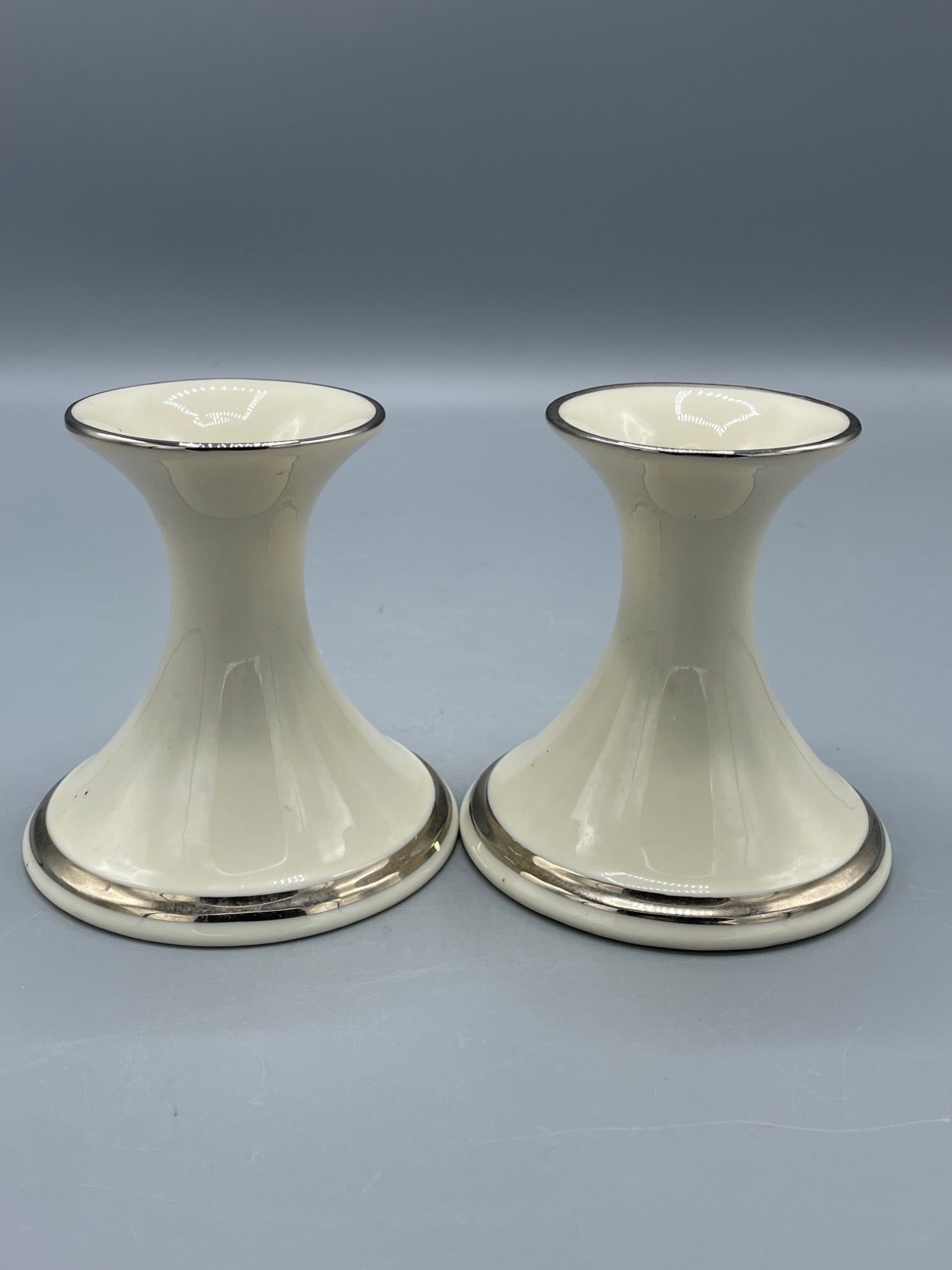 Lenox Ivory Porcelain Candle Holders with Silver Trim, Made in USA - 3