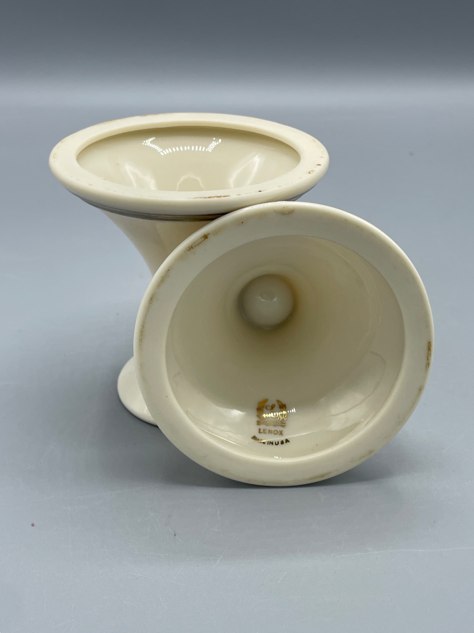 Lenox Ivory Porcelain Candle Holders with Silver Trim, Made in USA - 5