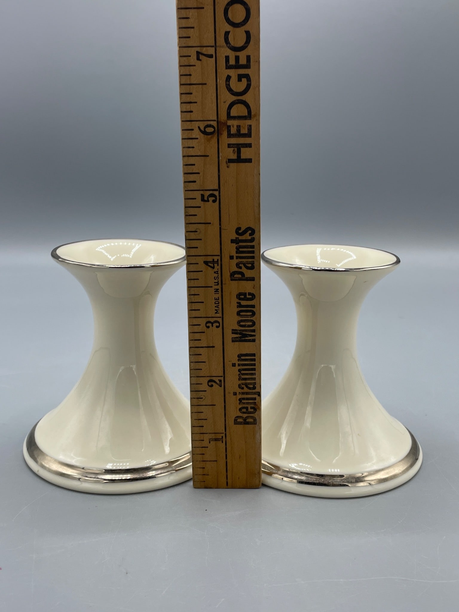 Lenox Ivory Porcelain Candle Holders with Silver Trim, Made in USA - 7