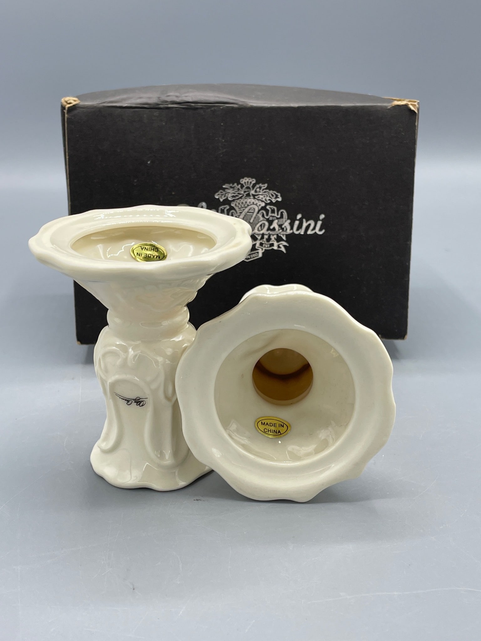 Oleg Cassini Pair of Ceramic Candle Holders with Original Box - 6