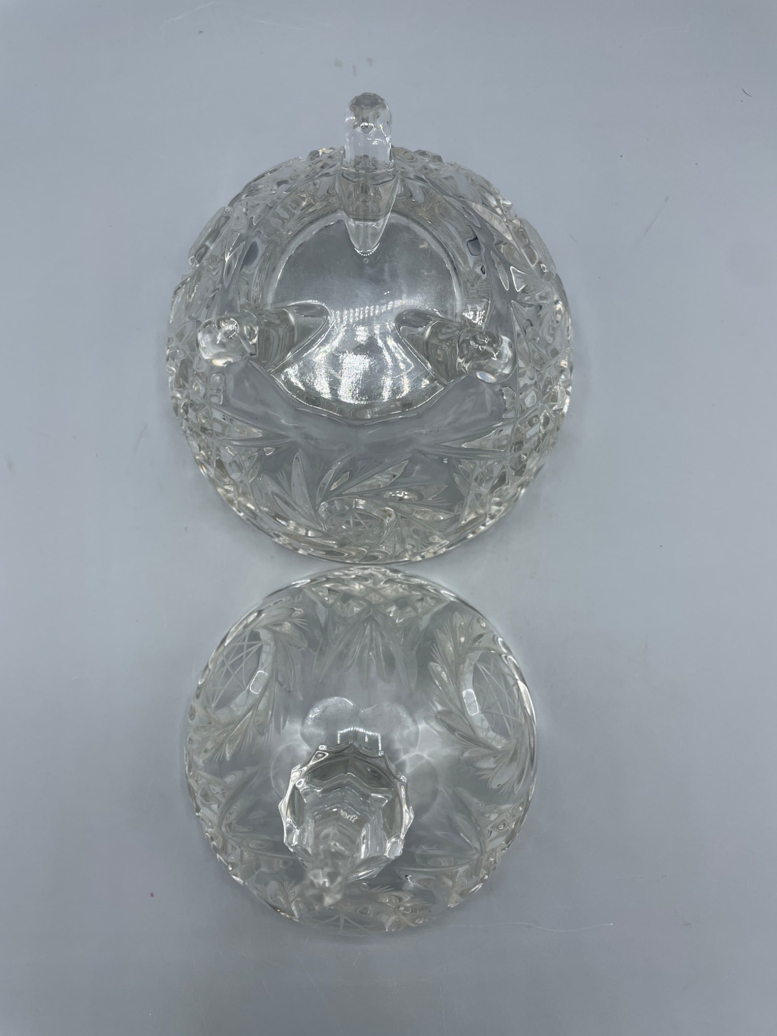 Clear Cut Glass Pedestal Candy Dish With Lid And Star Etching - 6
