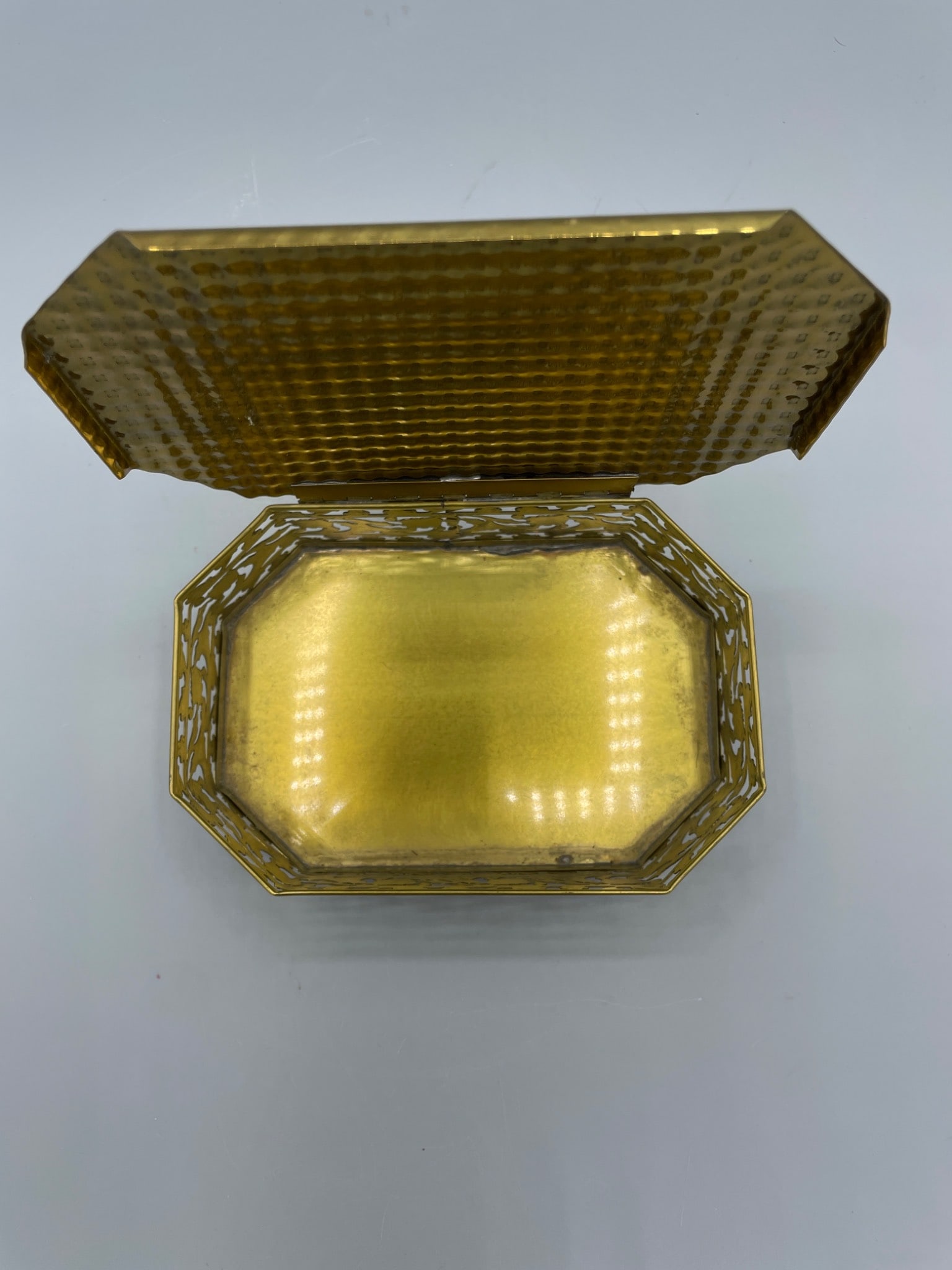 Brass-Plated Decorative Octagonal Box with Pierced Floral Design and Lid - 4