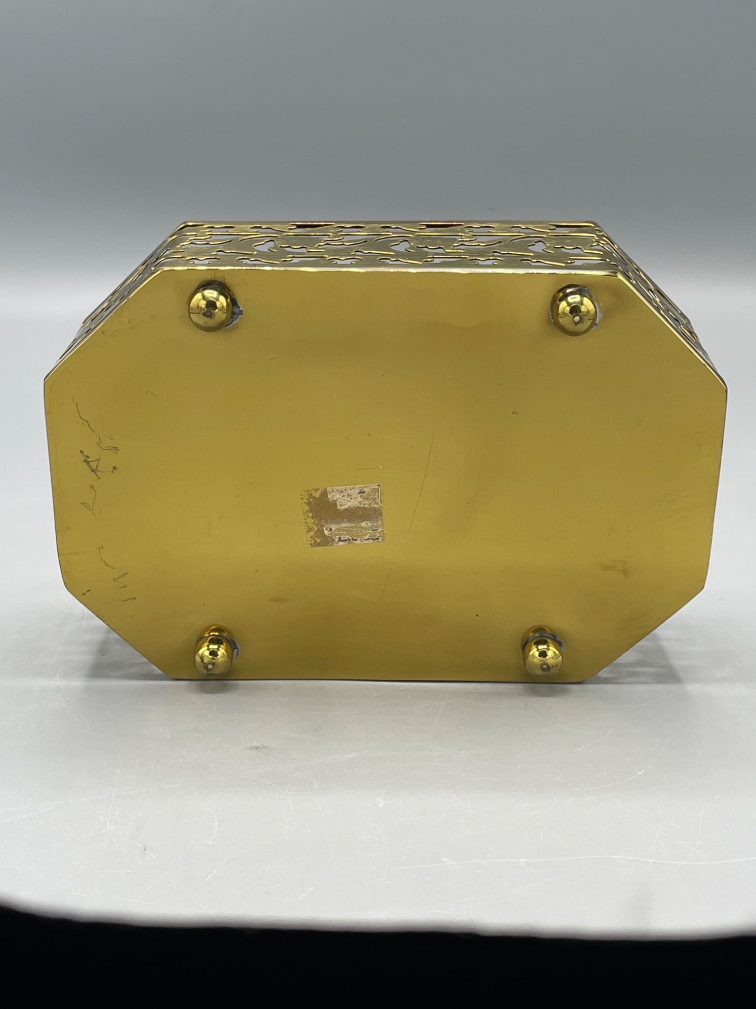 Brass-Plated Decorative Octagonal Box with Pierced Floral Design and Lid - 5