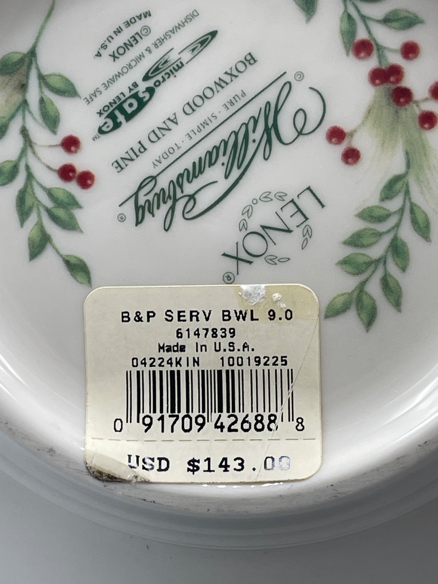 Lenox Williamsburg Boxwood and Pine 9-Inch Serving Bowl - 6