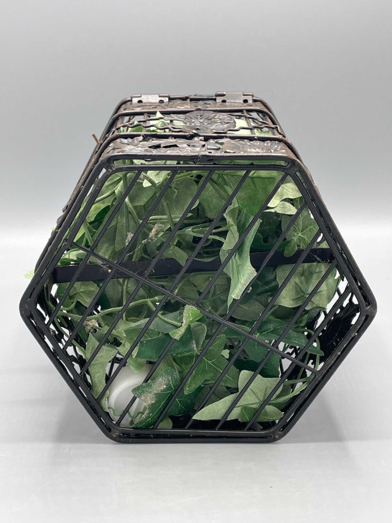 Metal Hexagonal Decorative Cage with Floral Details - 5
