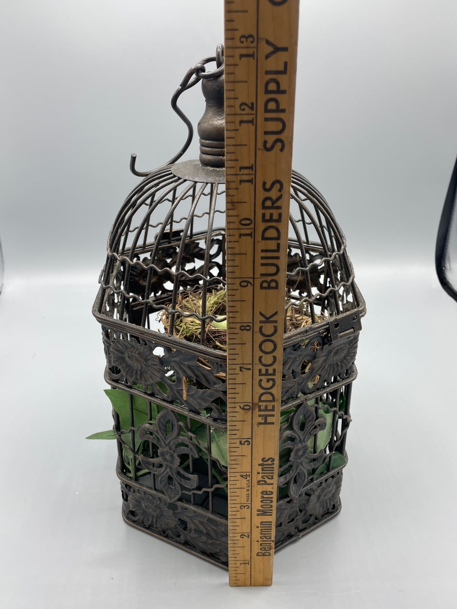 Metal Hexagonal Decorative Cage with Floral Details - 6