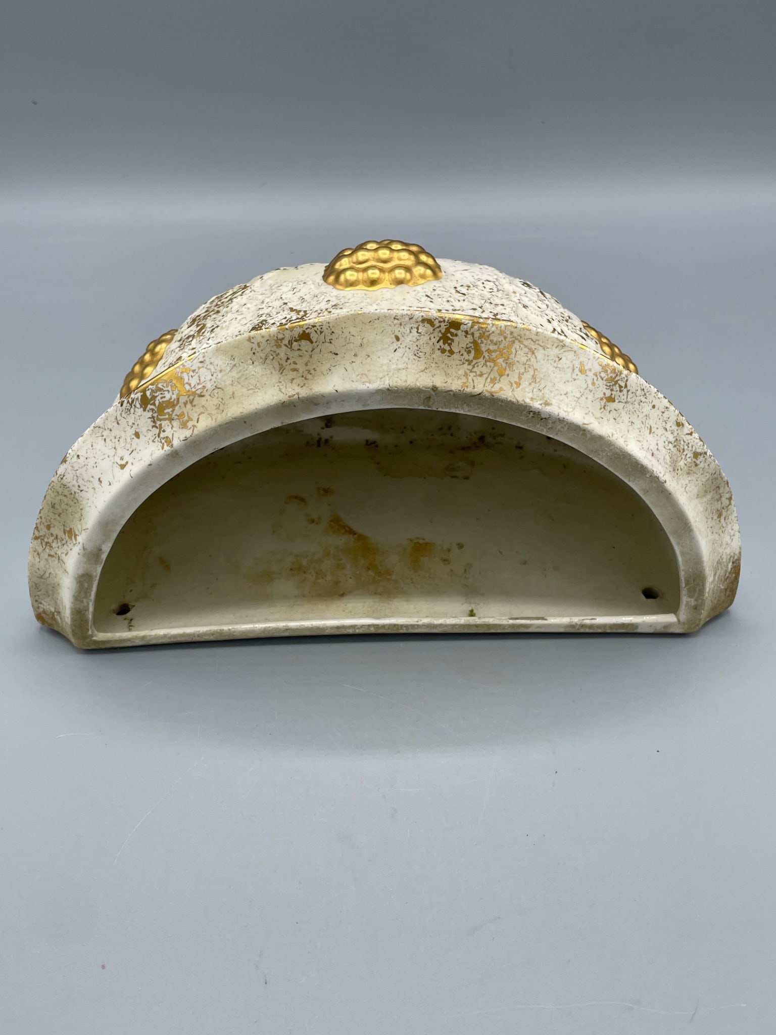 White And Gold Ceramic Wall Pocket Signed â€˜Eliza Baily 12-1-65â€™ - 2