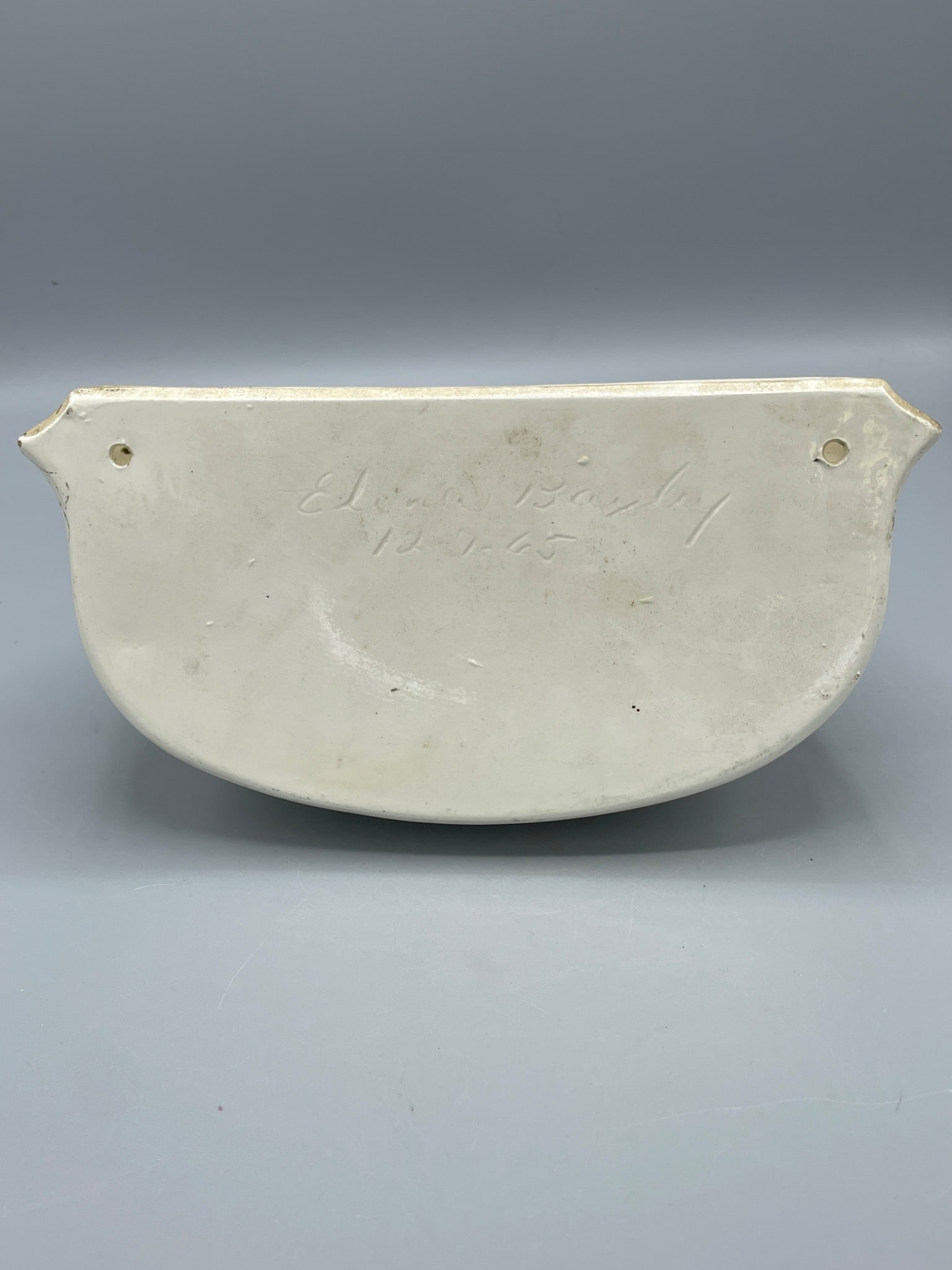White And Gold Ceramic Wall Pocket Signed â€˜Eliza Baily 12-1-65â€™ - 3