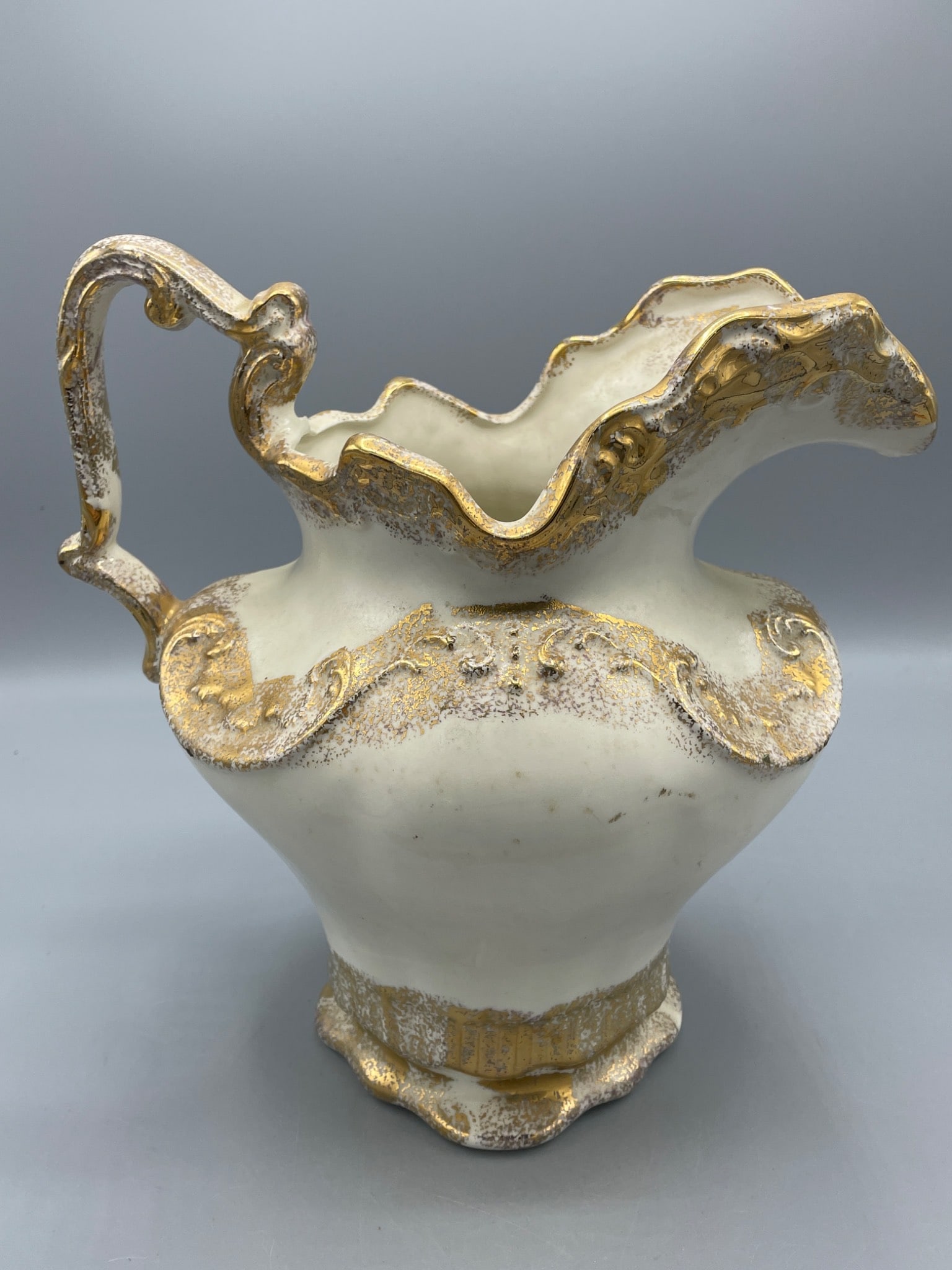 Gilded Ceramic Pitcher with Handwritten Base Marking, 6.5-Inches Tall - 2