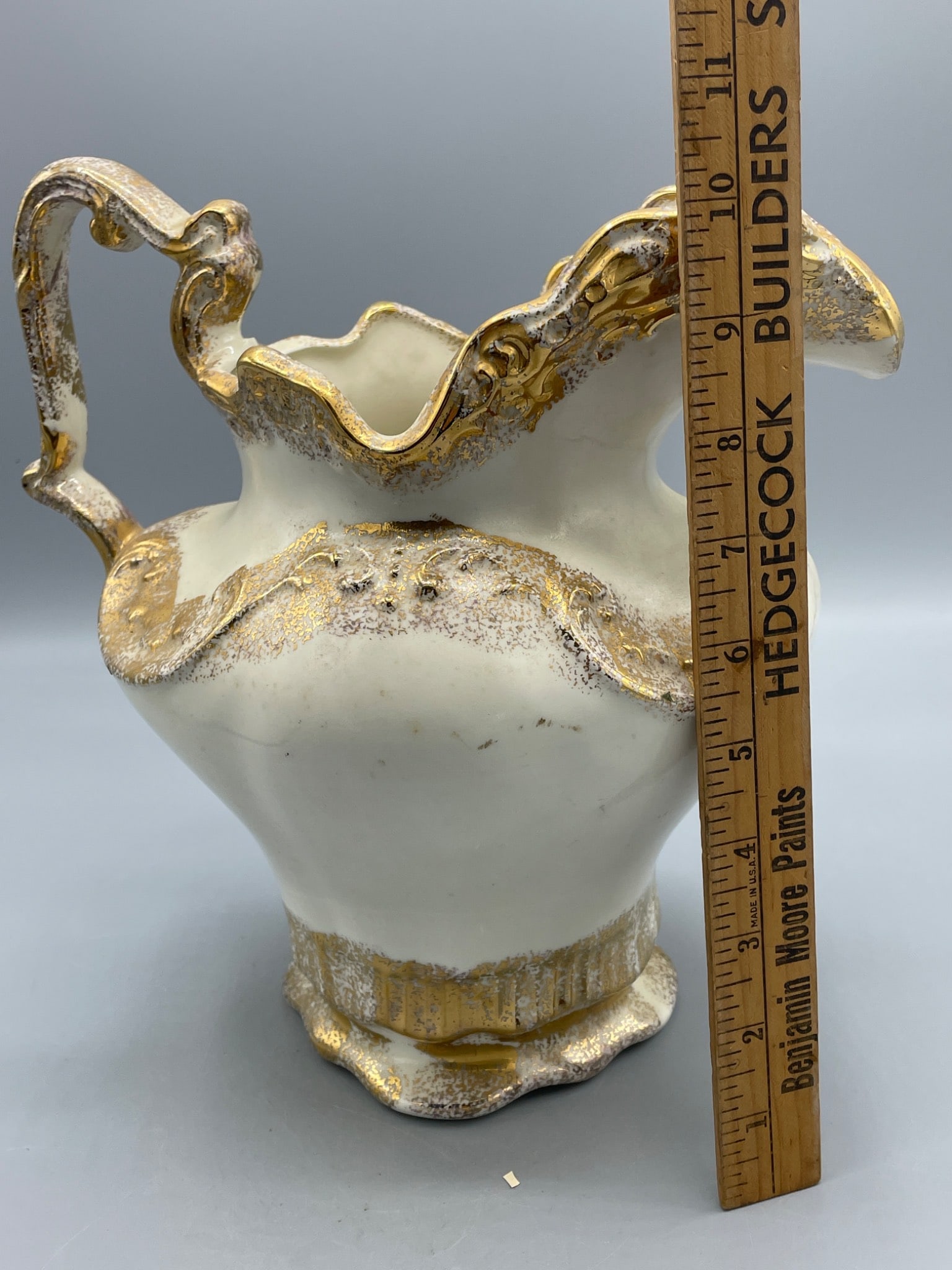 Gilded Ceramic Pitcher with Handwritten Base Marking, 6.5-Inches Tall - 6