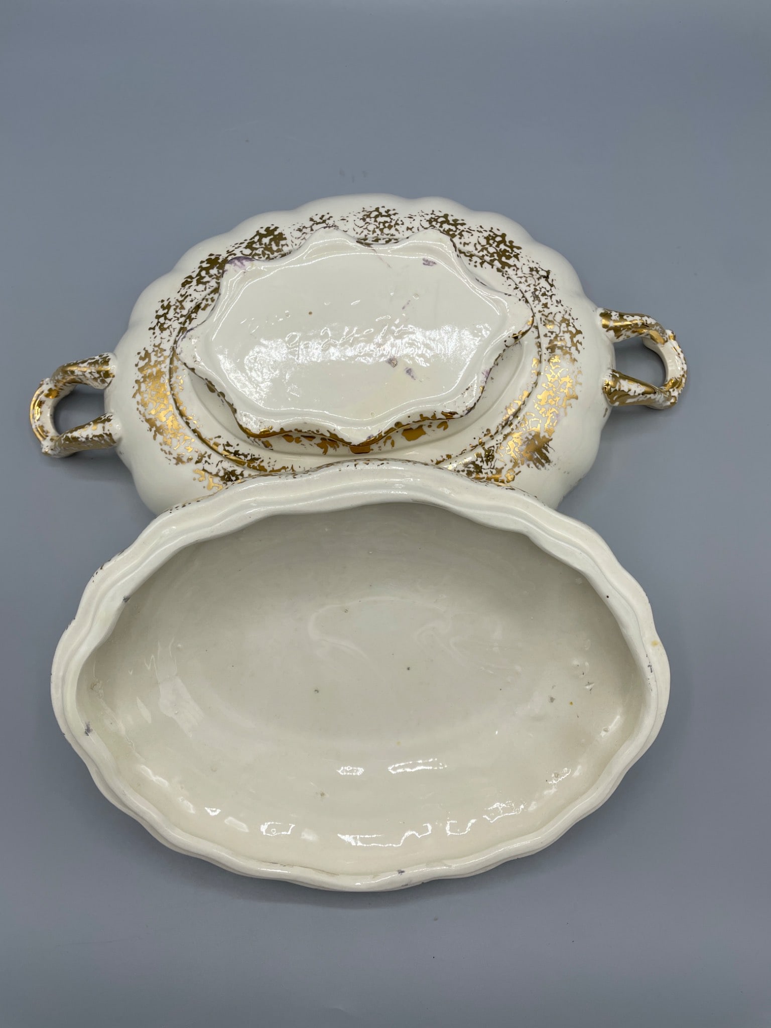 Lidded Ceramic Tureen With Handles And Ladle, Hand-Painted Gold Detailing - 4