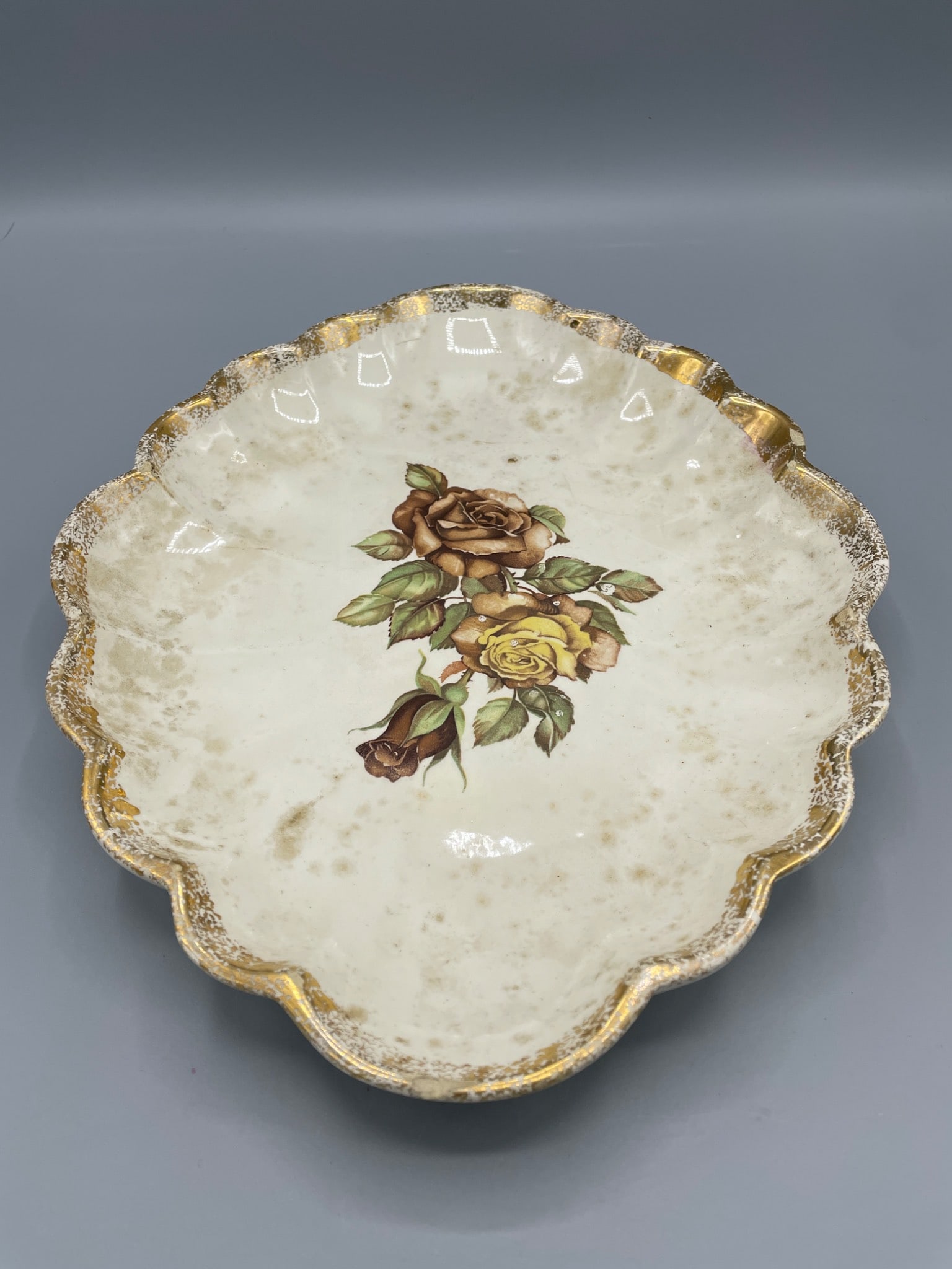 Oval Ceramic Serving Dish with Gold Trim and Floral Pattern - 2