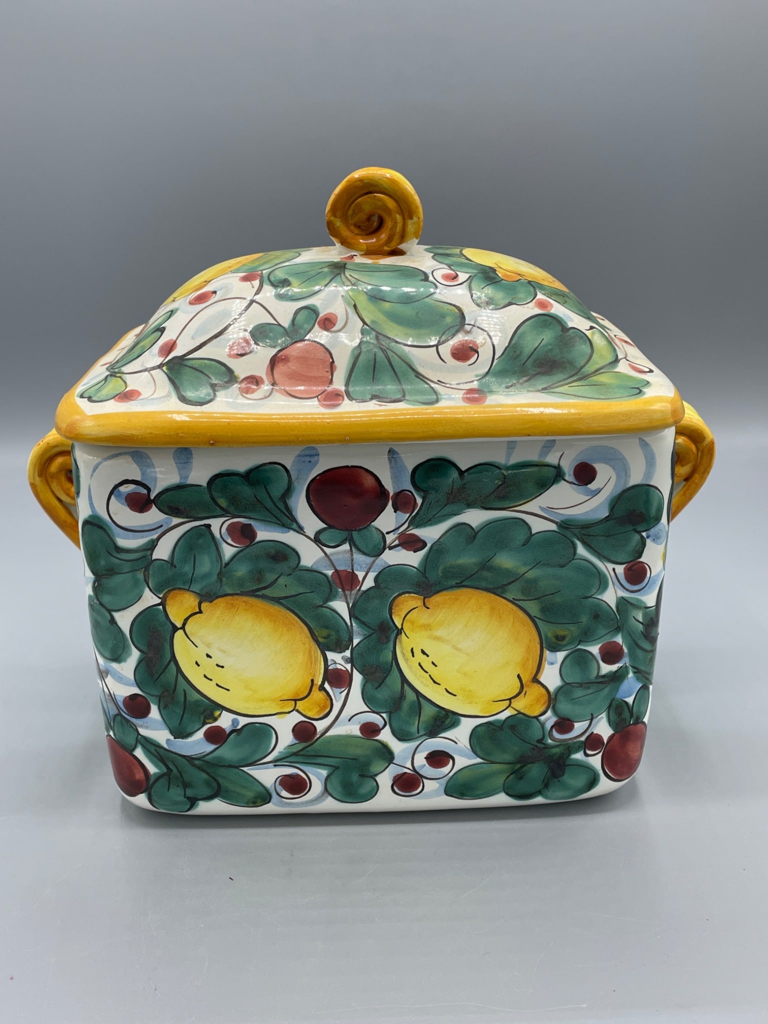 Hand-Painted Ceramic Square Lidded Dish Made in Italy - 2