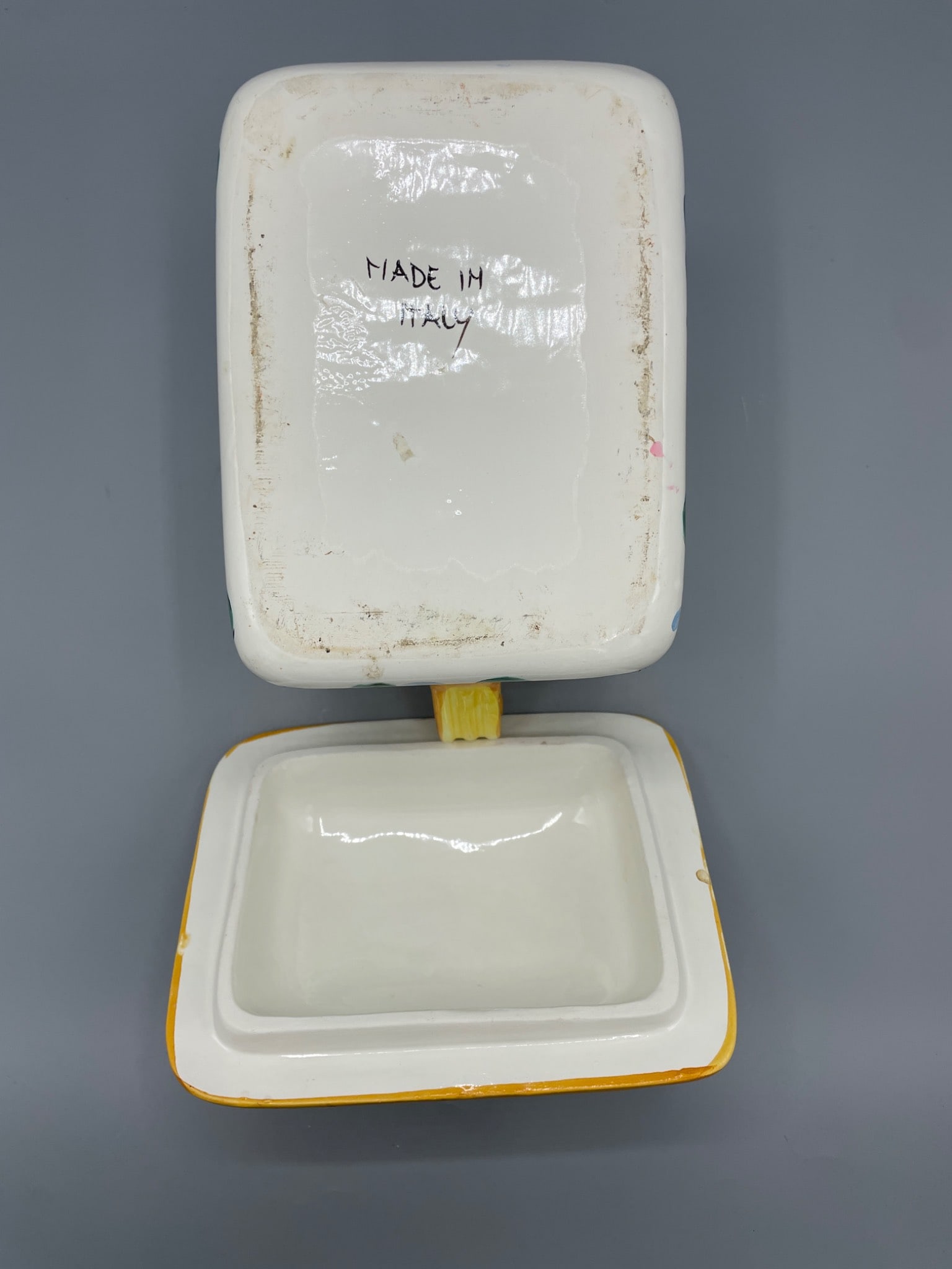 Hand-Painted Ceramic Square Lidded Dish Made in Italy - 4