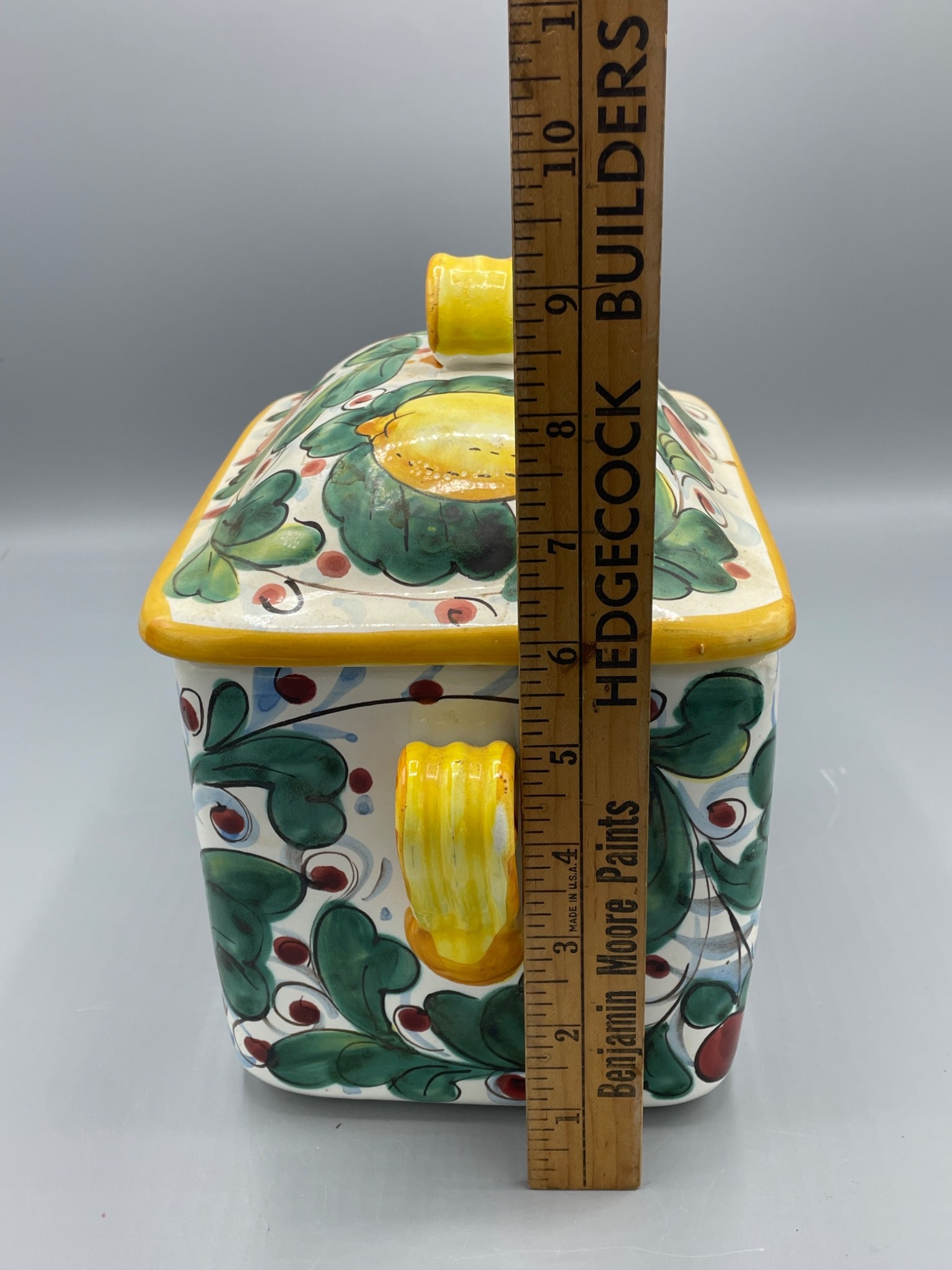 Hand-Painted Ceramic Square Lidded Dish Made in Italy - 6