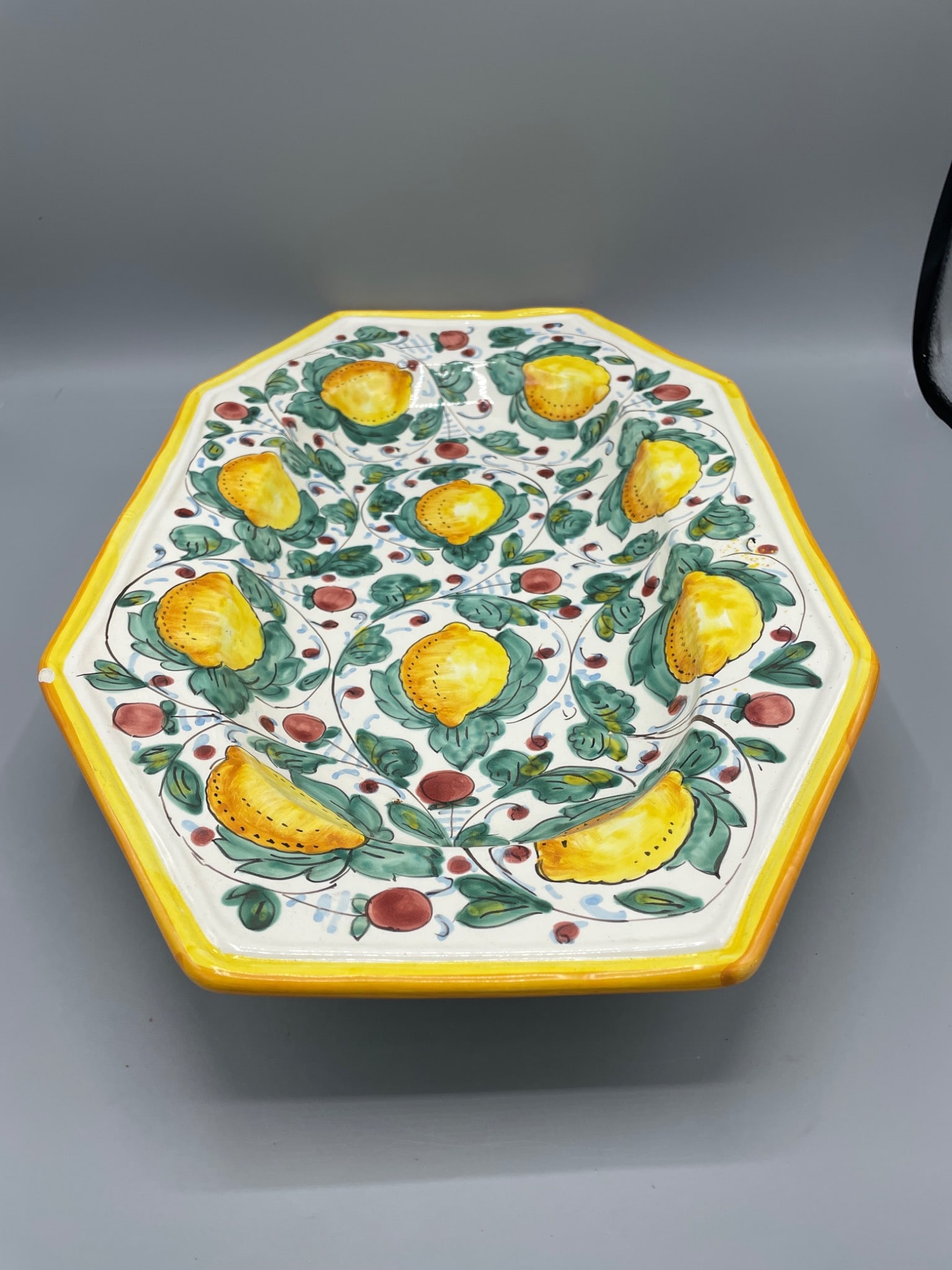 Hand-Painted Italian Ceramic Decorative Tray with Lemon Motif - 2