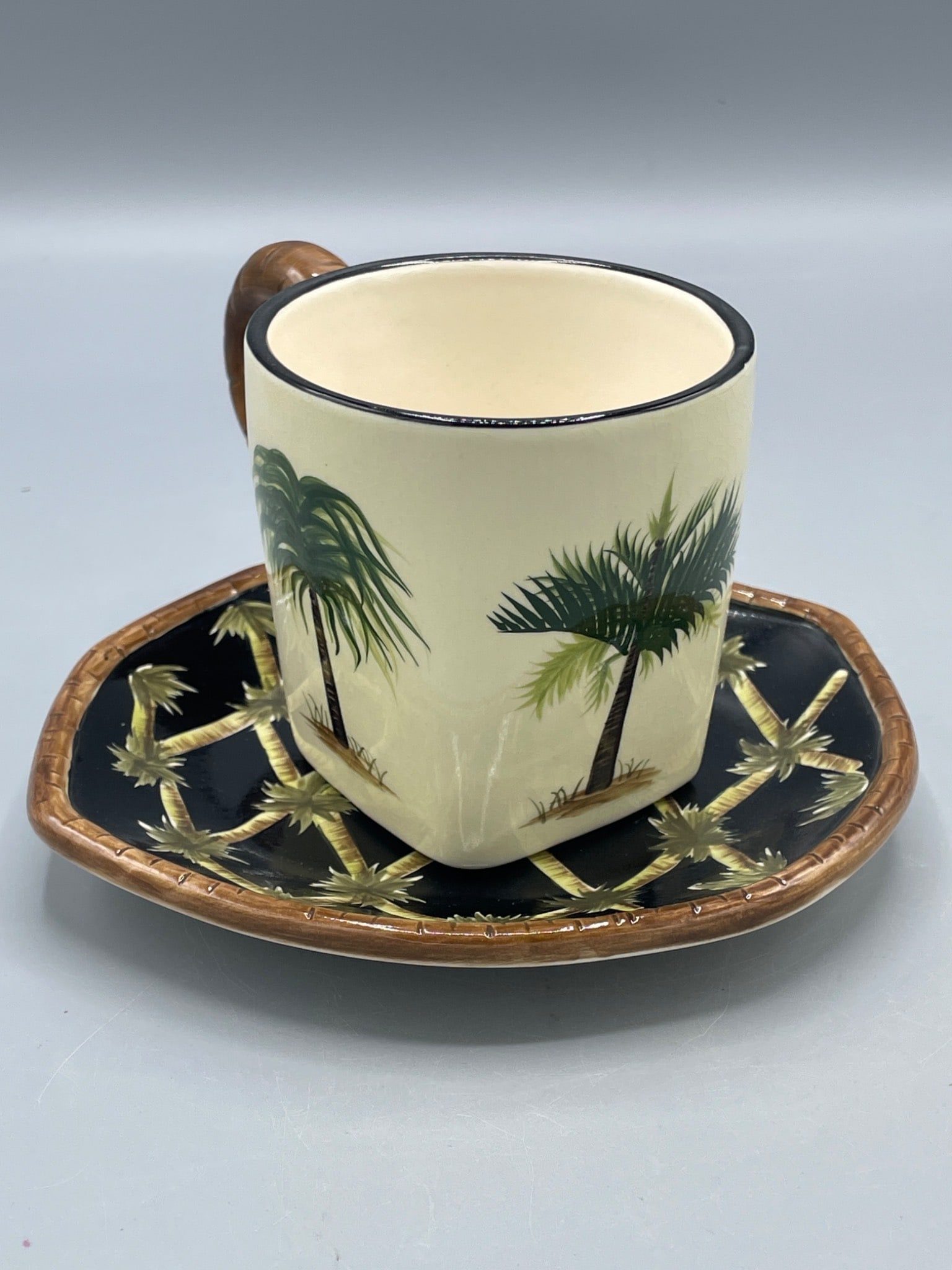 Pacific Rim Handpainted Cup and Saucer Set â€“ Microwave/Dishwasher Safe - 2