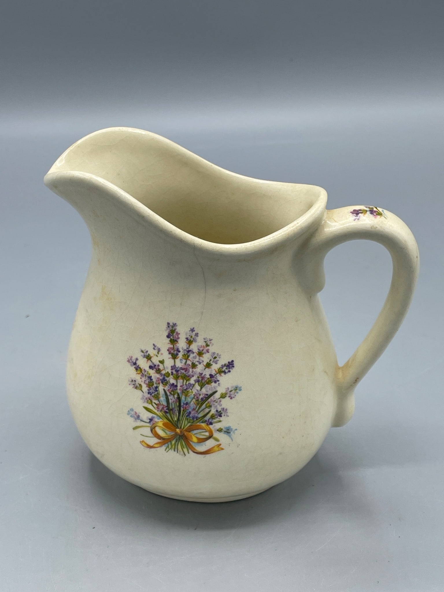 Ceramic Pitcher With Floral Design Featuring Lavender Motif - 2