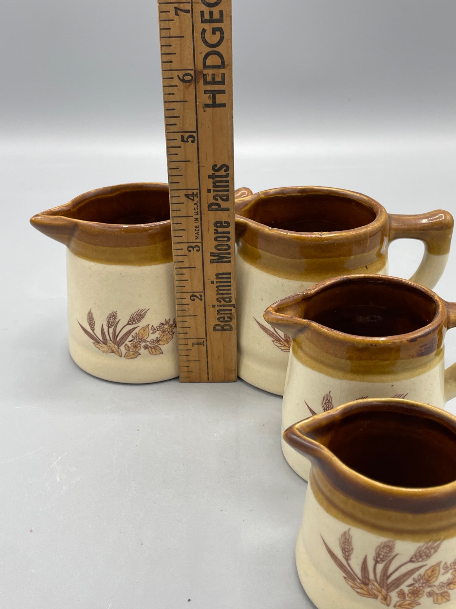 Four Ceramic Cream Pitchers with Wheat Motif - 5