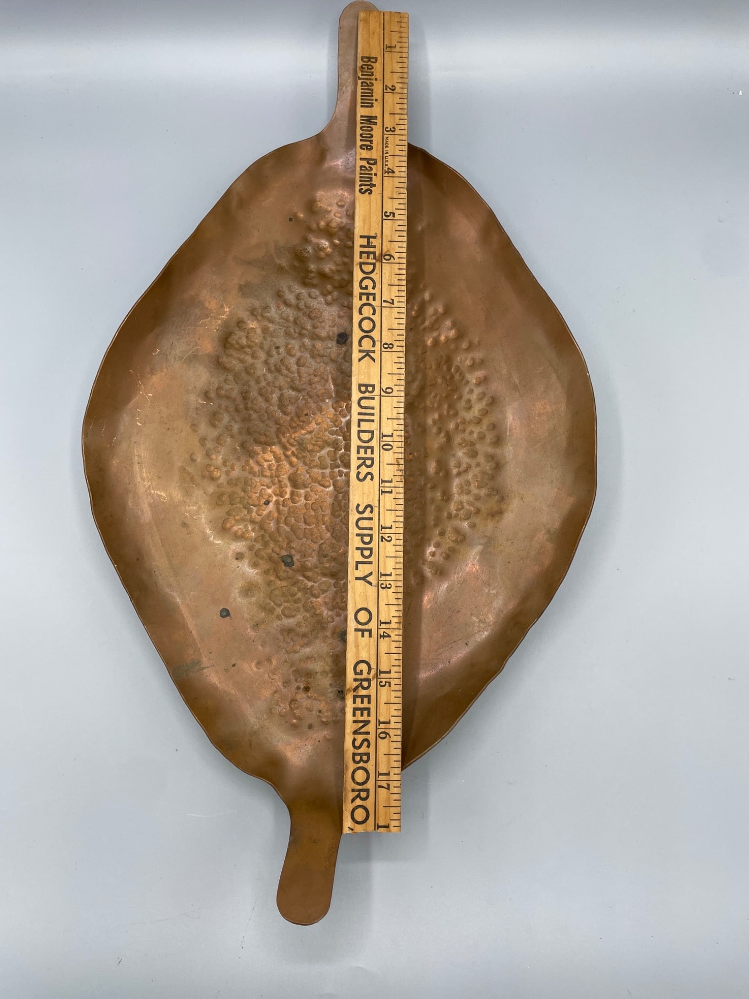 Hand-Hammered Copper Leaf-Shaped Decorative Tray or Wall Art - 4