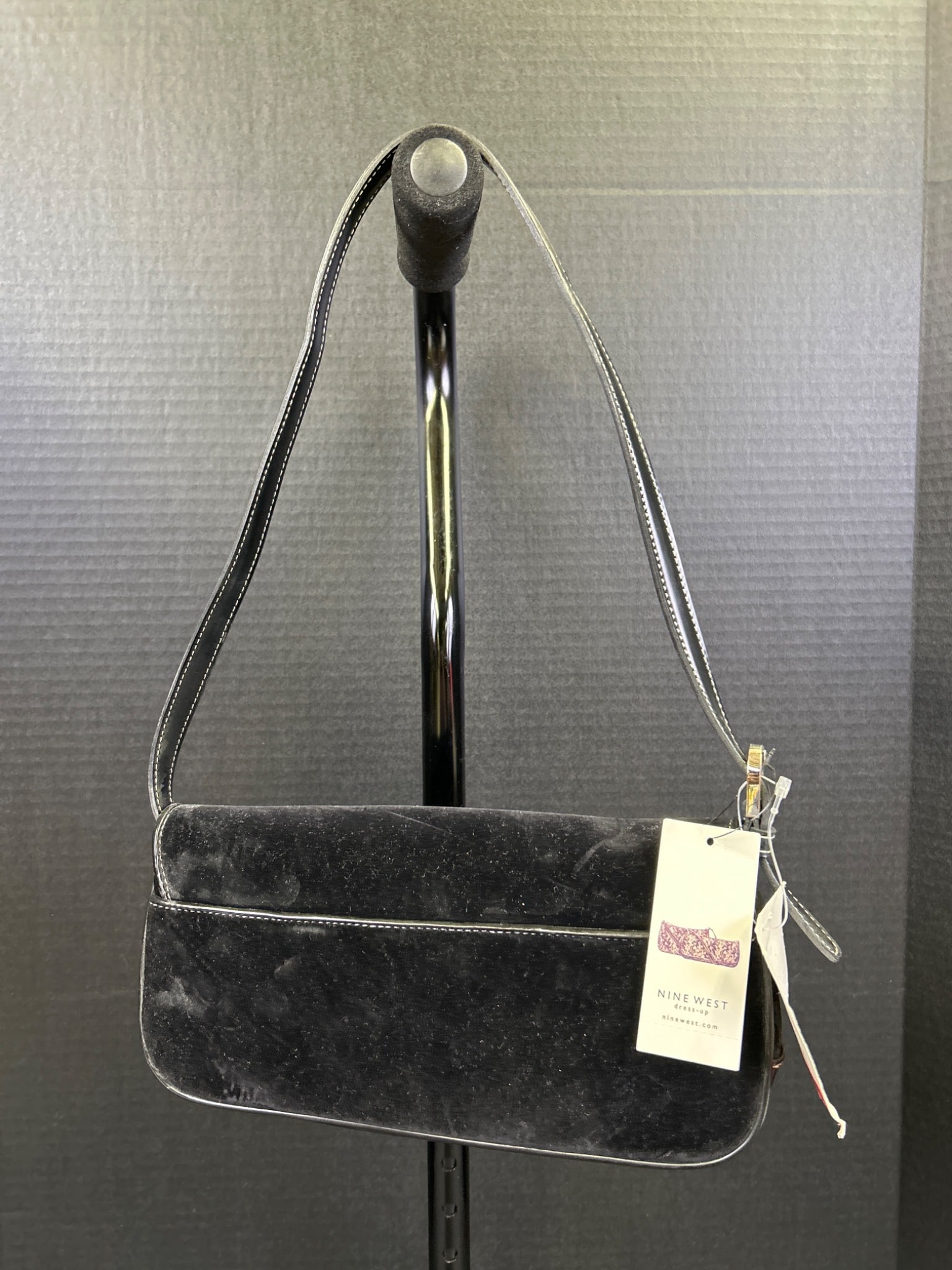 Black Suede Shoulder Bag with Magnetic Closure - 2
