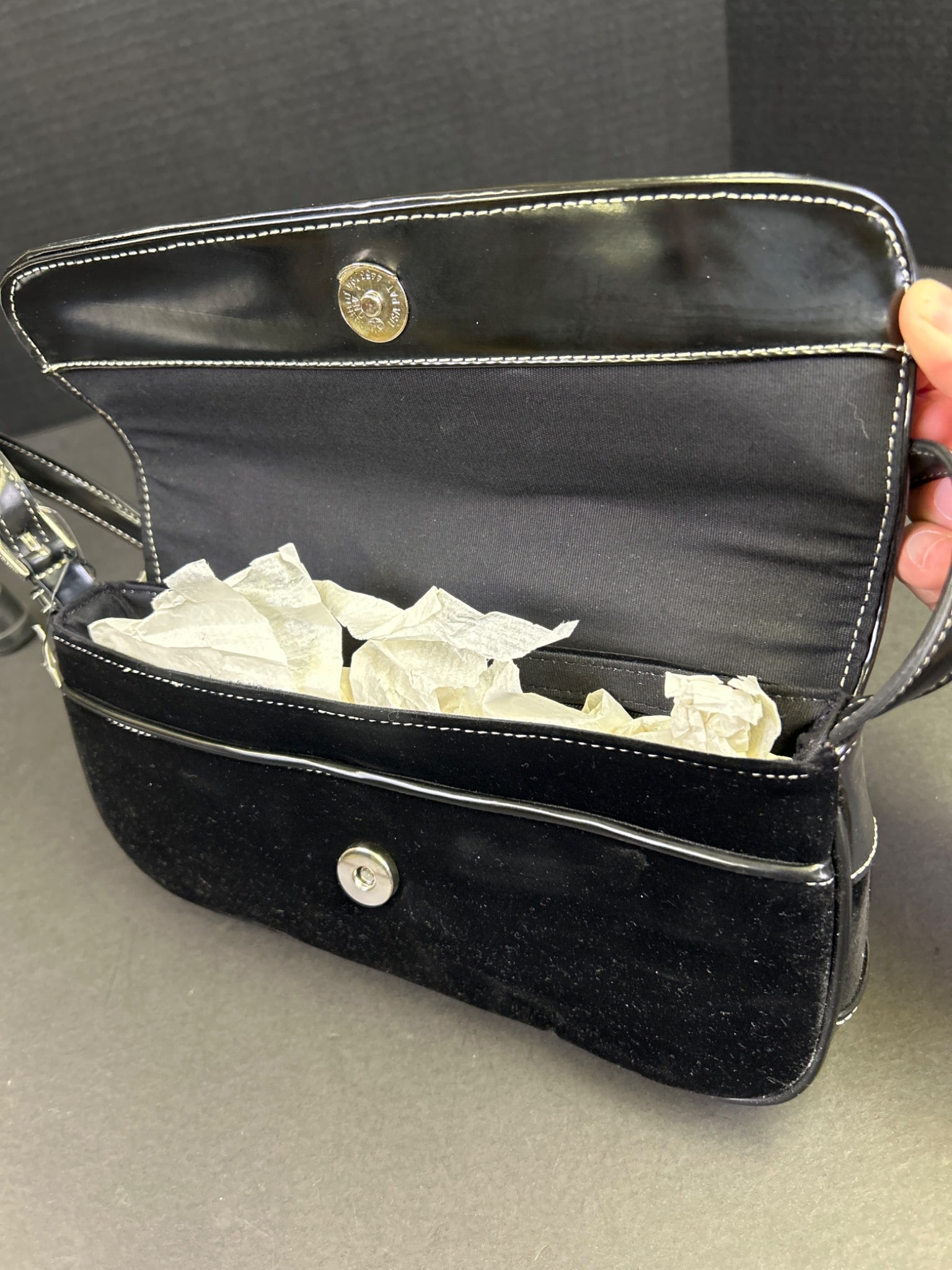 Black Suede Shoulder Bag with Magnetic Closure - 3