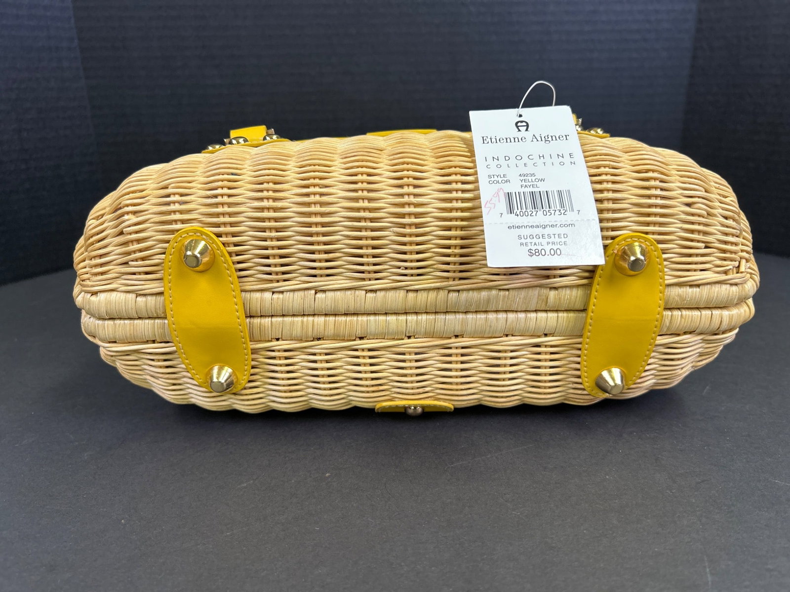 Etienne Aigner Yellow Handle Wicker Bag With Floral Interior - 5