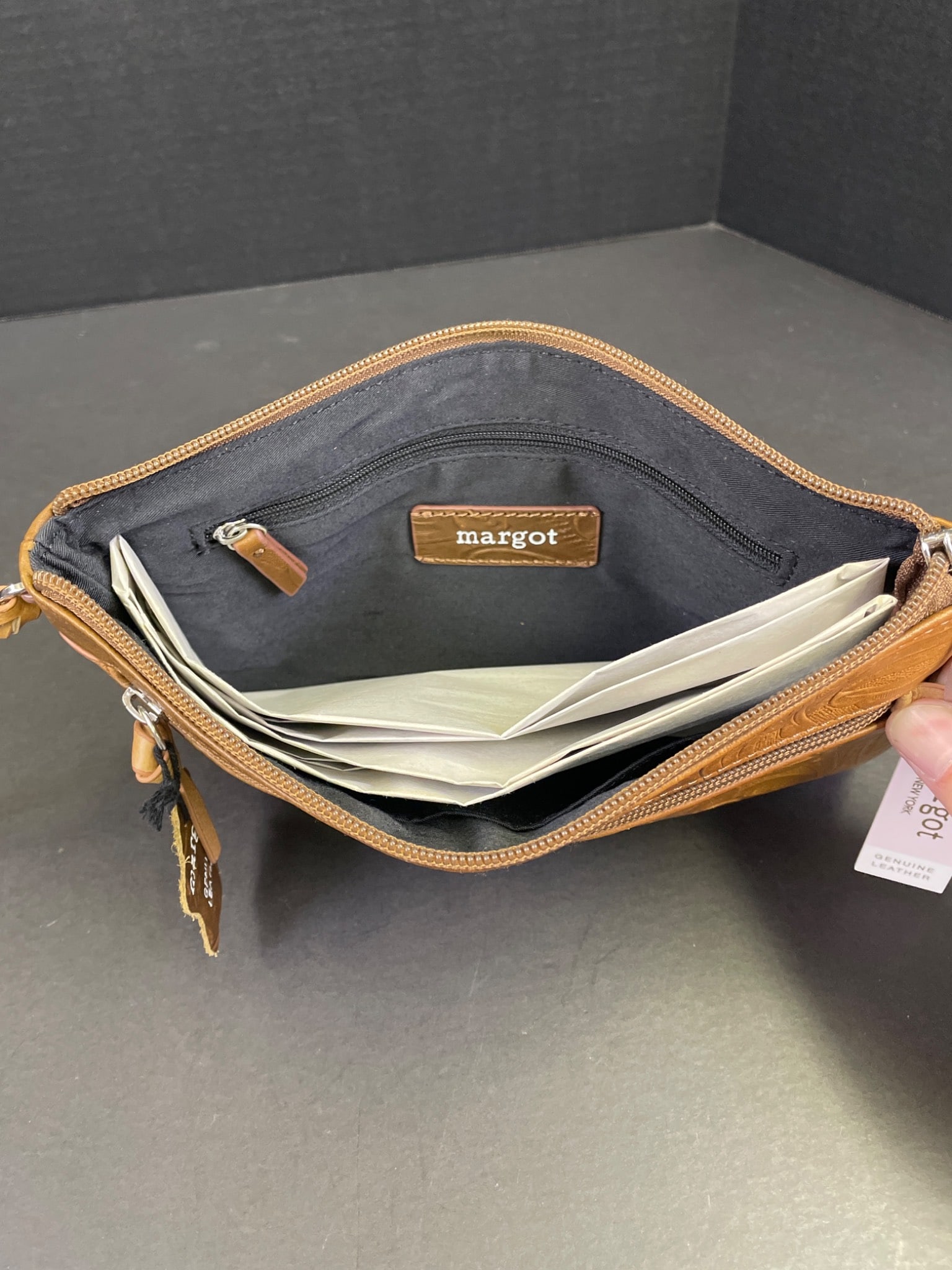 Margot New York Genuine Leather Wristlet With Embossed Design - 3