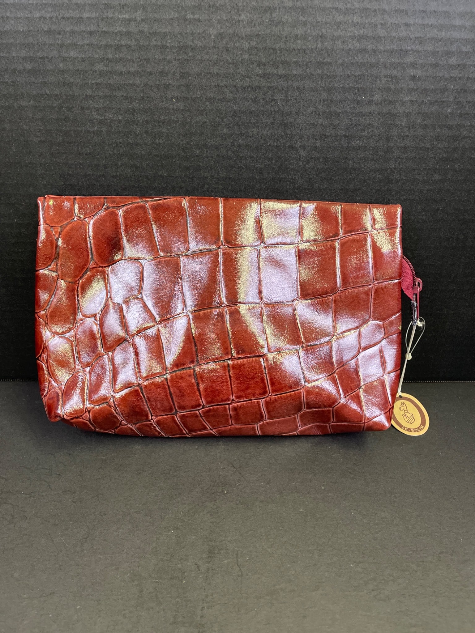 Le Solim Red Faux Crocodile Leather Pouch With Zipper Closure (1 of 5)