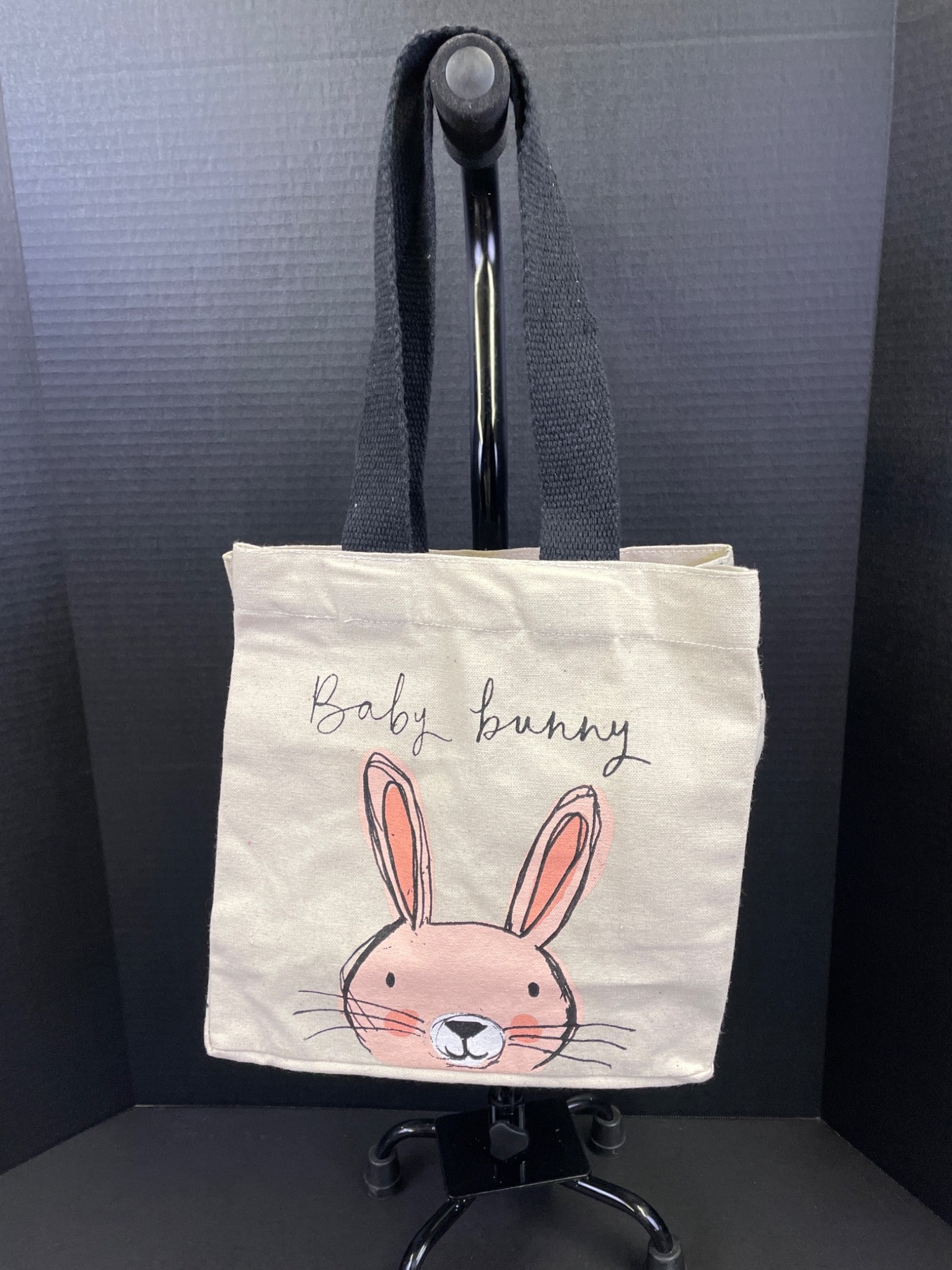 Canvas Tote Bag With Bunny Illustration and Black Handles (1 of 3)