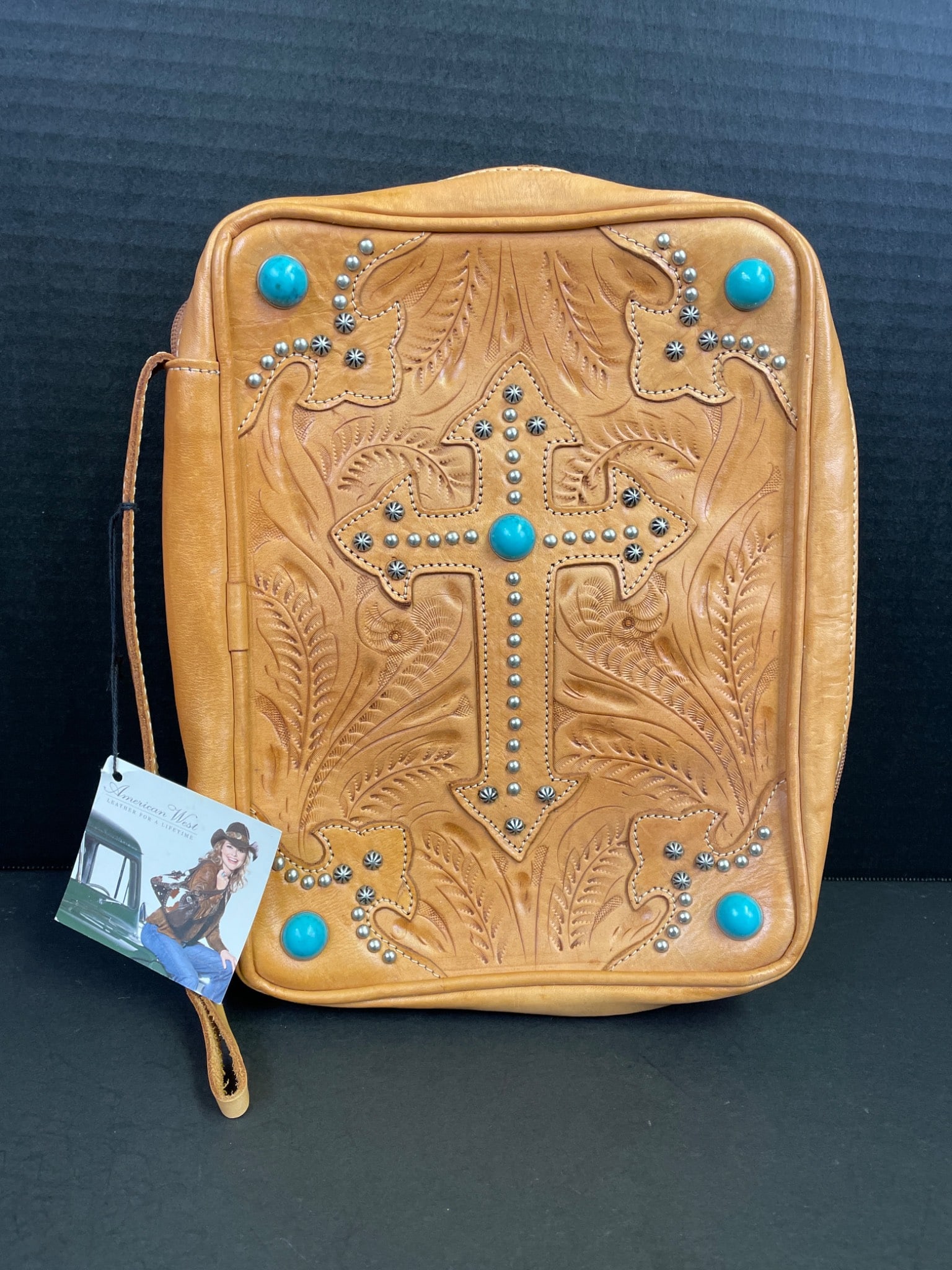 American West Leather Bible Case With Cross And Tooling Design (1 of 4)