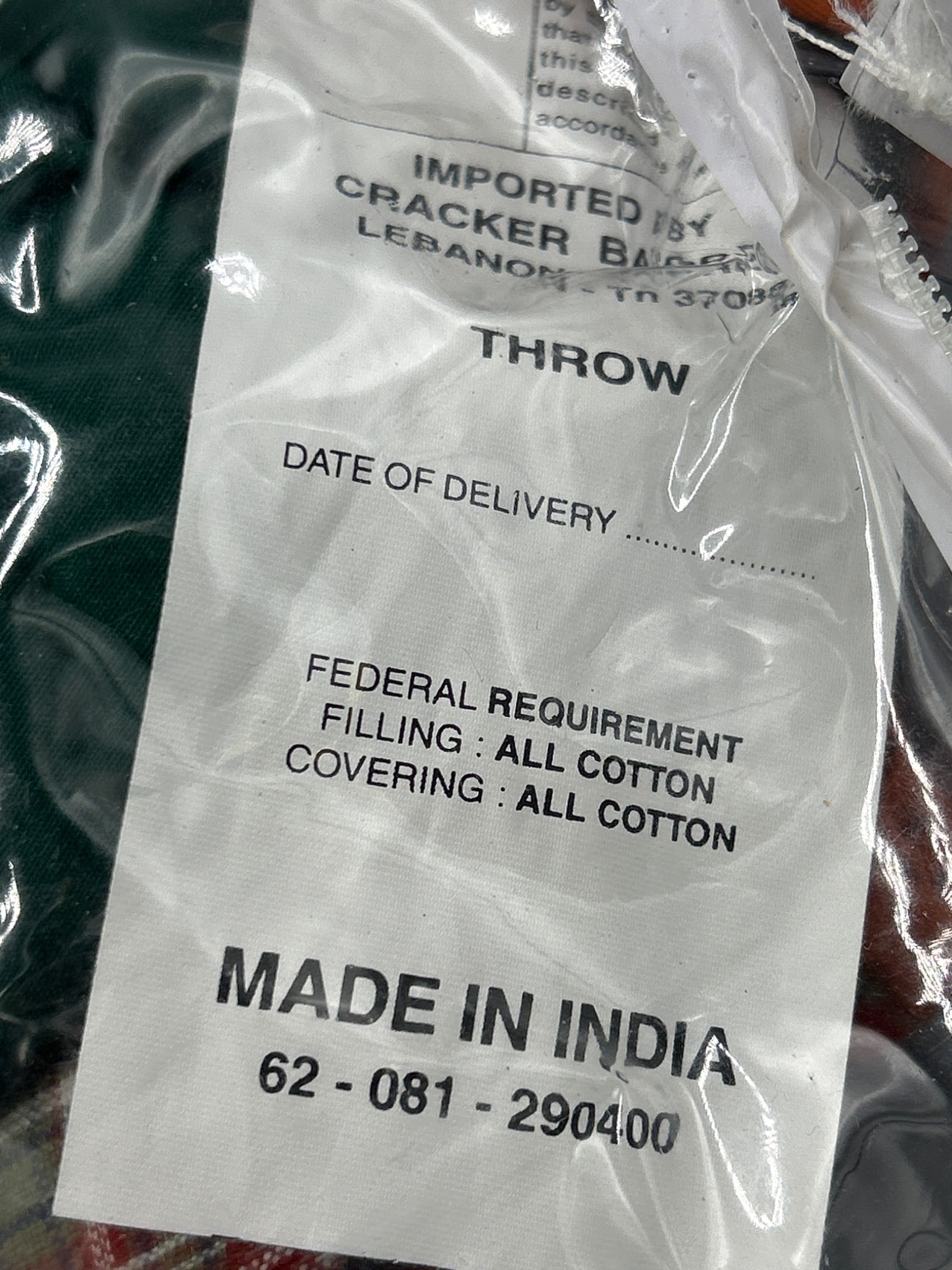 Cracker Barrel Imported All-Cotton Throw, Made in India - 2