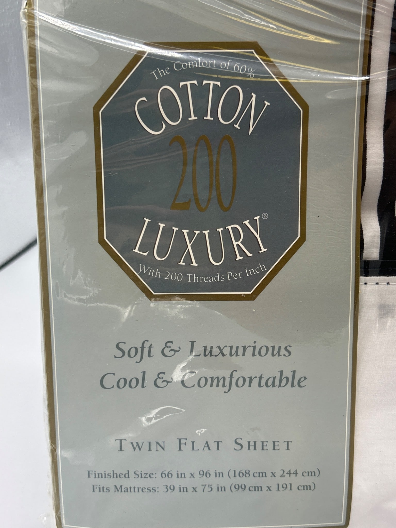 Cotton Luxury 200 Thread Count Twin Flat Sheet - Classic LN Black - 2
