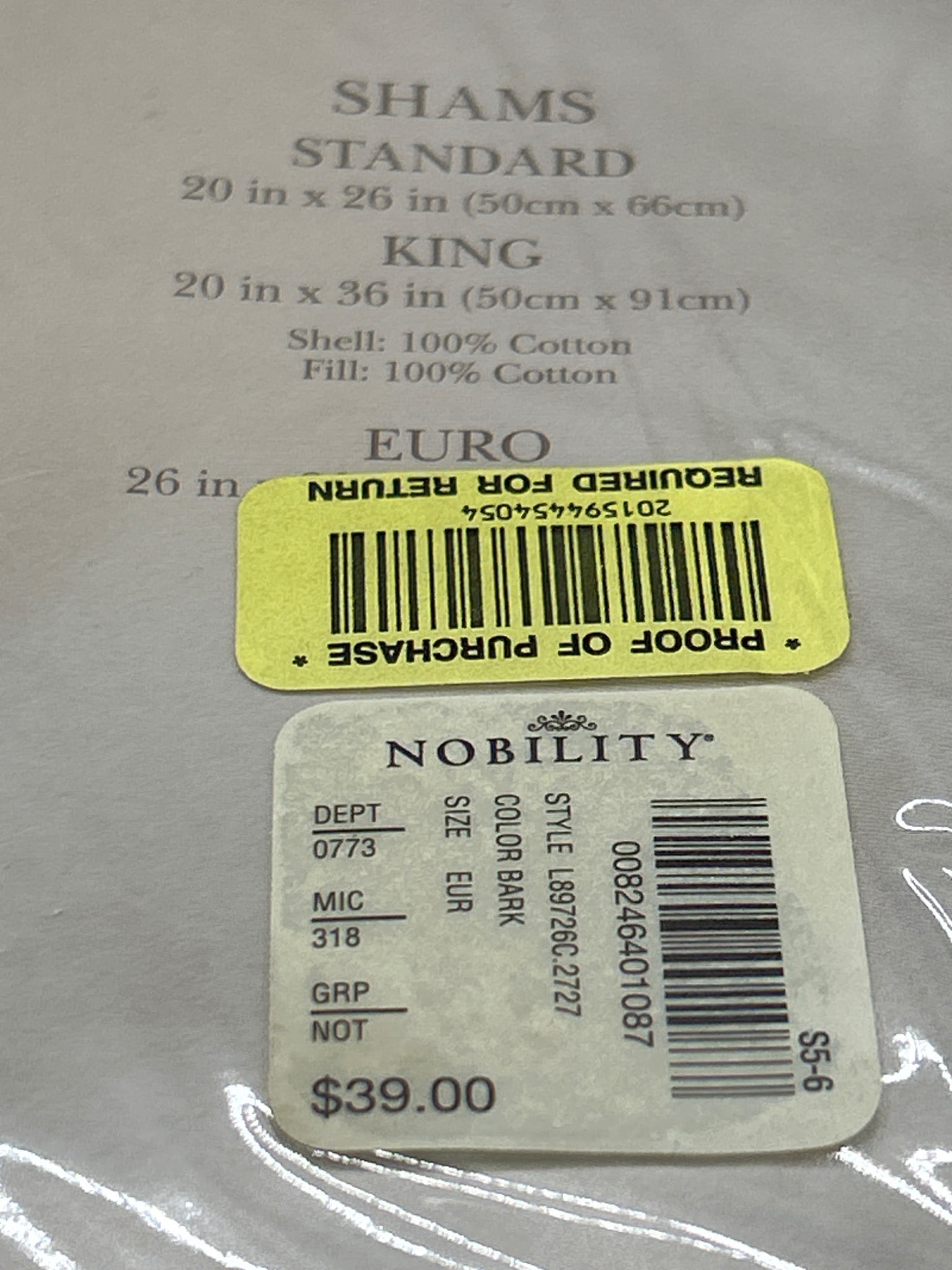 Nobility Nottingham Euro Sham, 26 x 26 in, 100% Cotton, Model 0773 - 4