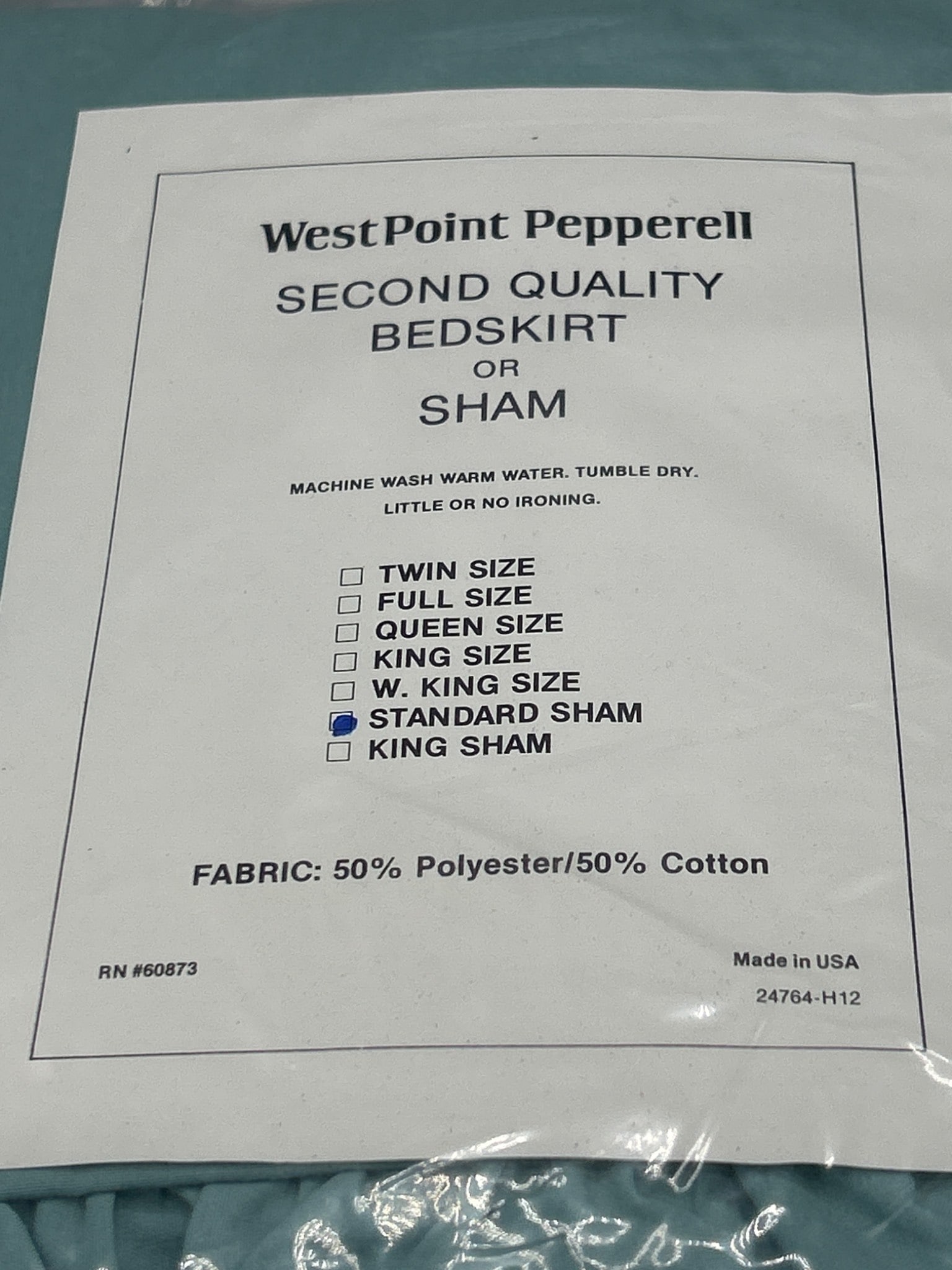 WestPoint Pepperell Second Quality Standard Sham, 50% Polyester/50% Cotton - 2