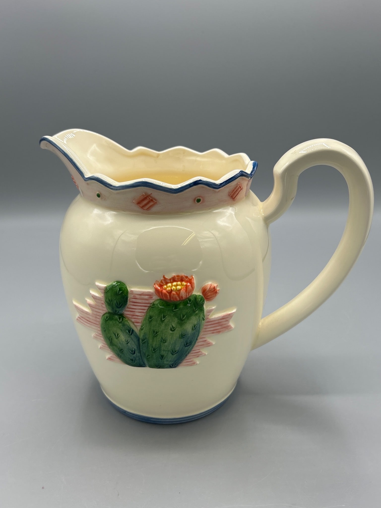 Mary Ann Baker Ceramic Pitcher with Cactus Design, Crafted in Japan (1 of 6)
