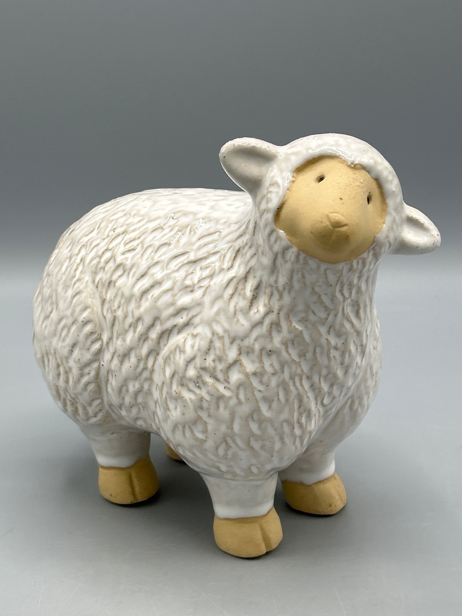 Ceramic Sheep Figurine with Textured Finish and Unglazed Base (1 of 5)