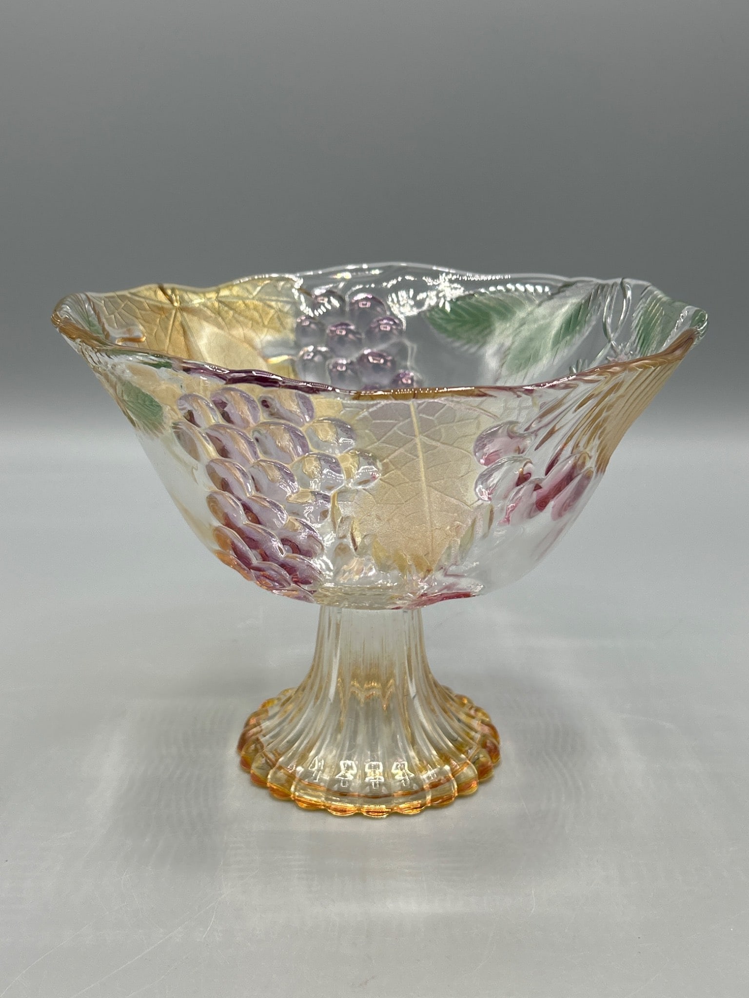Pressed Glass Compote With Grapevine and Leaf Design - Multicolor Accents (1 of 6)