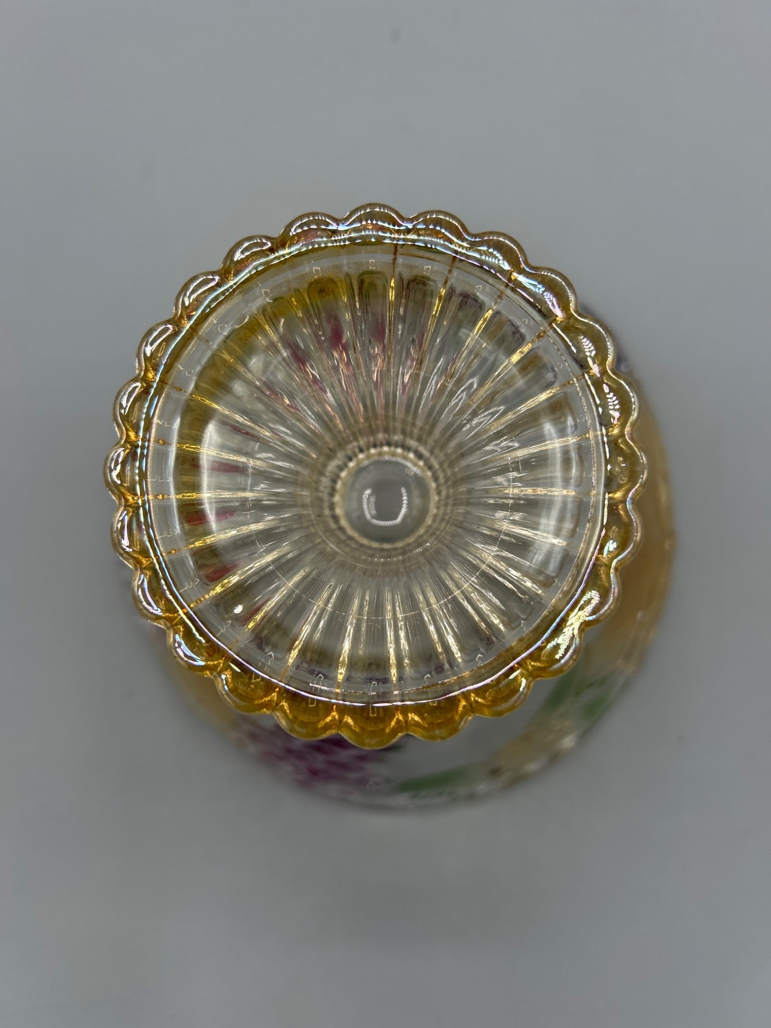 Pressed Glass Compote With Grapevine and Leaf Design - Multicolor Accents - 4