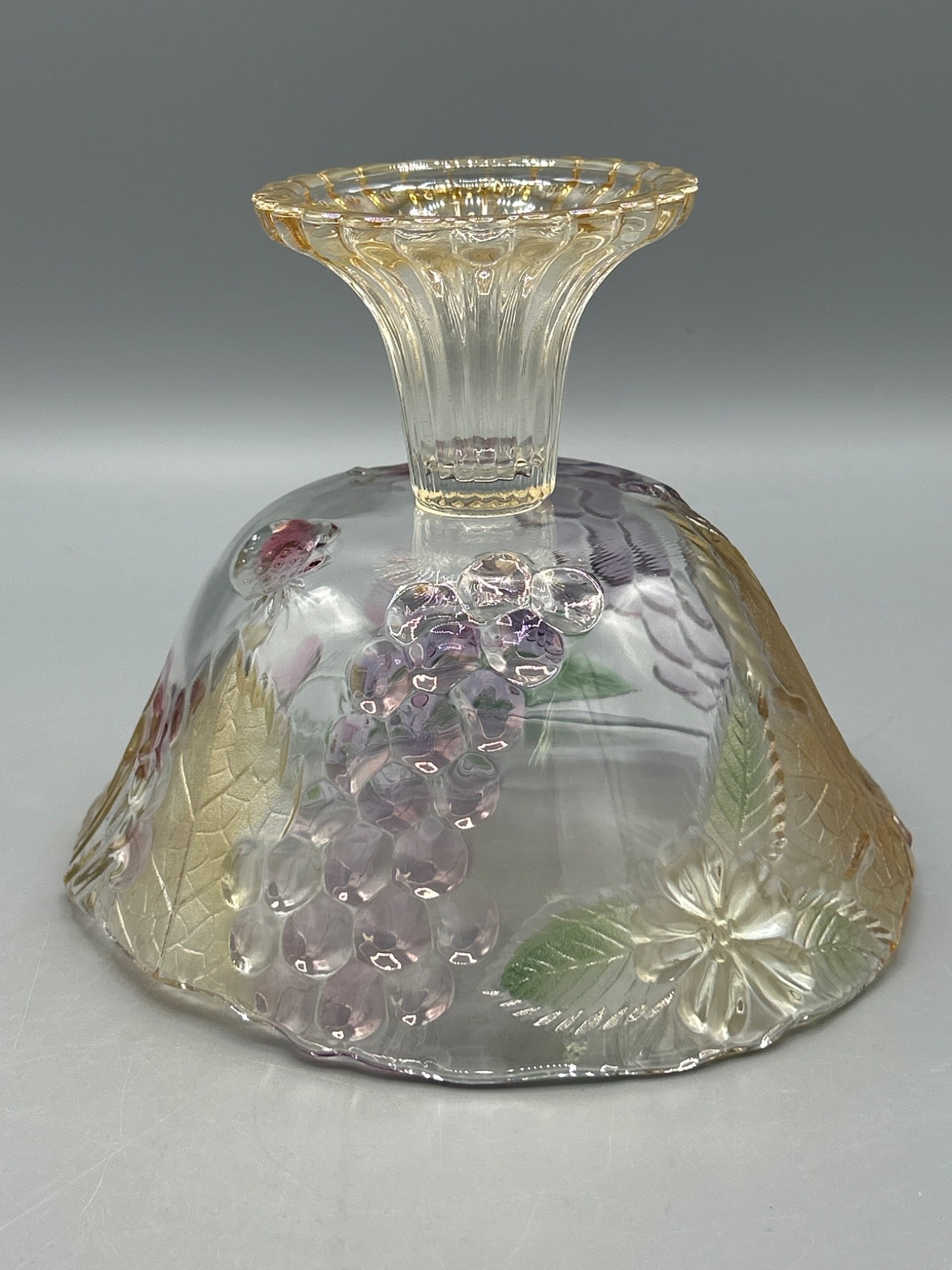 Pressed Glass Compote With Grapevine and Leaf Design - Multicolor Accents - 5