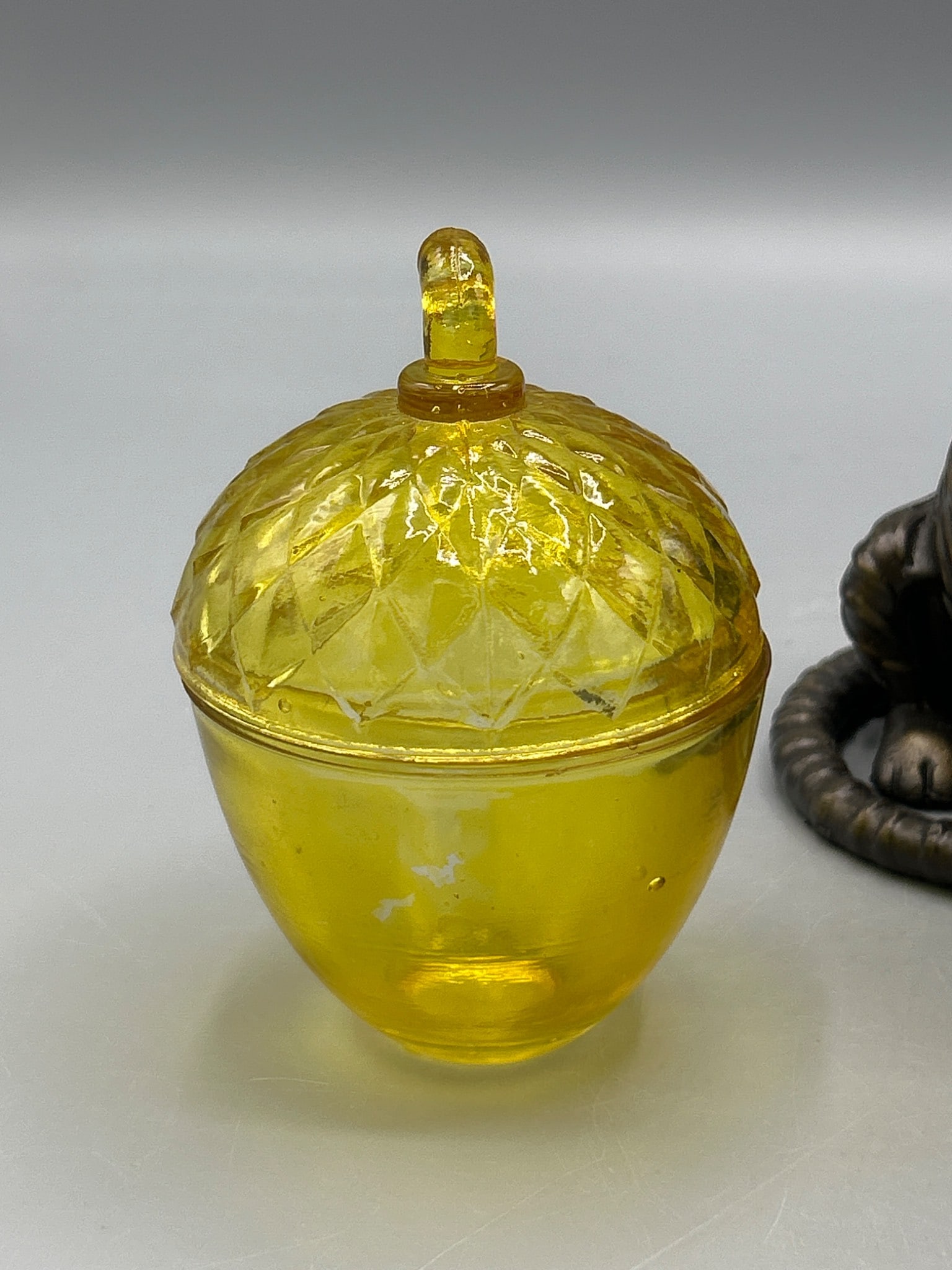3 Home Decor Items: Levenger Tiger Holder, Yellow Glass Jar, and Ceramic Pug Tray - 2