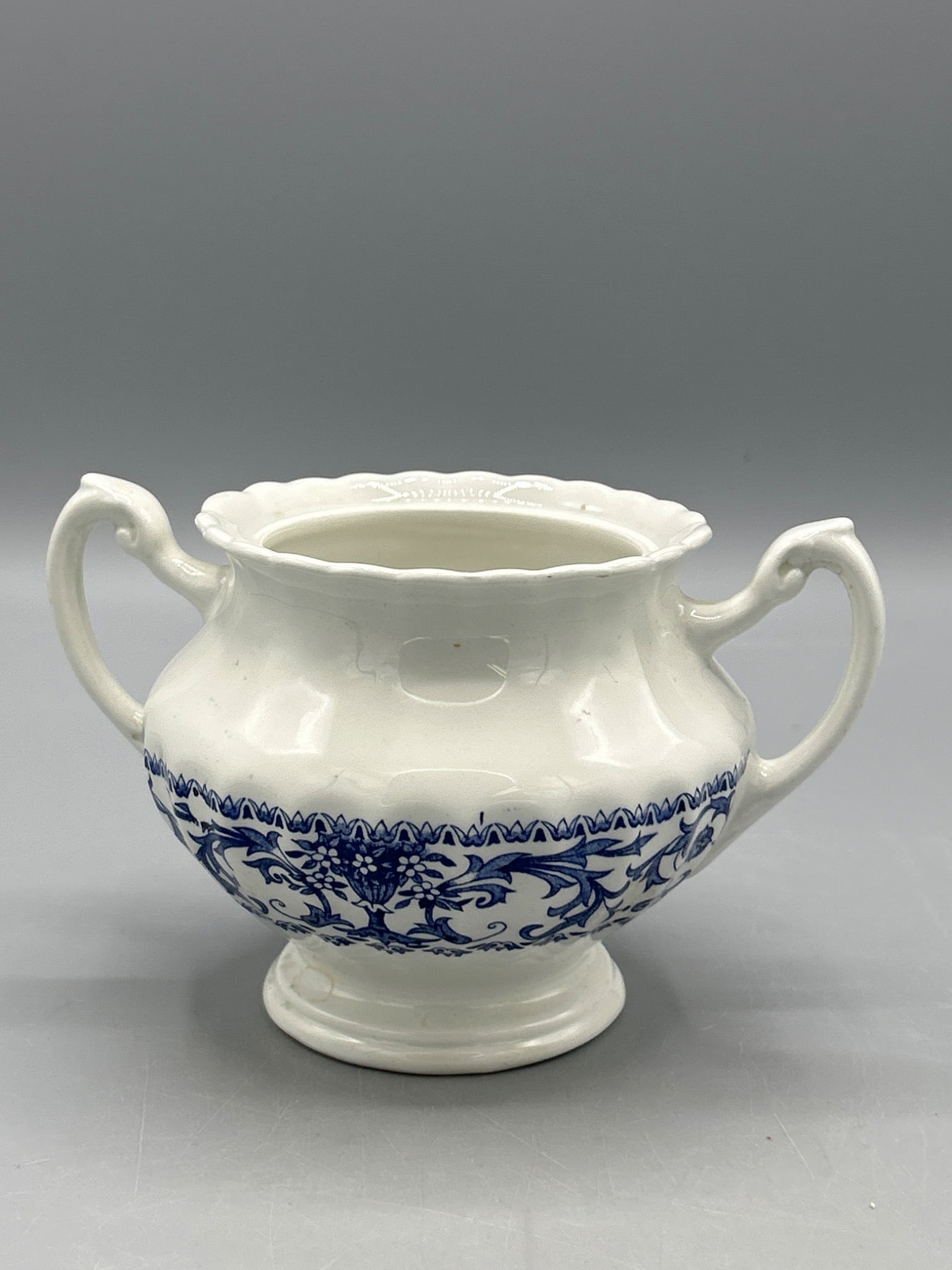 J&G Meakin England Blue and White Ceramic Sugar Bowl with Handles (1 of 5)