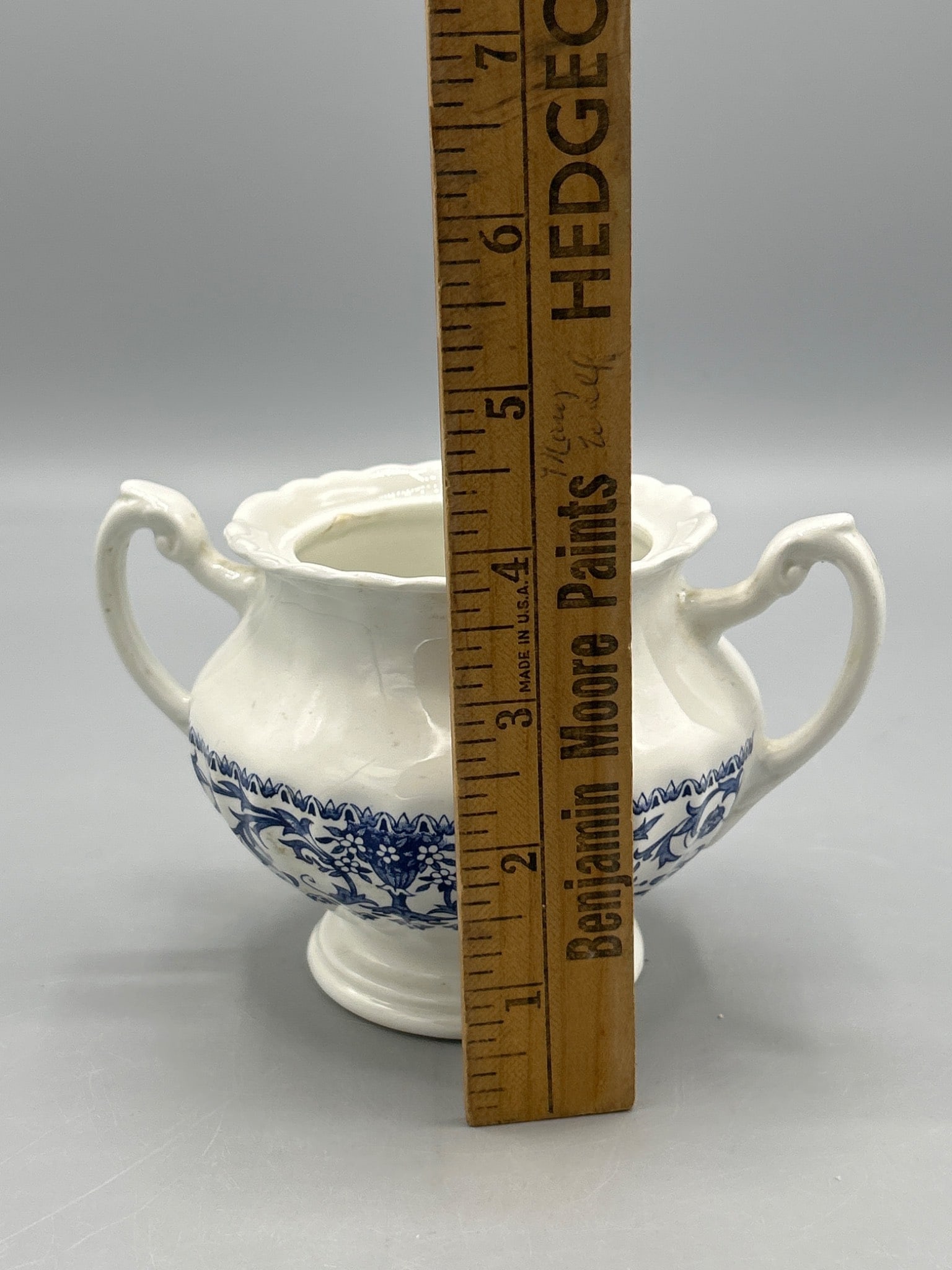 J&G Meakin England Blue and White Ceramic Sugar Bowl with Handles - 5