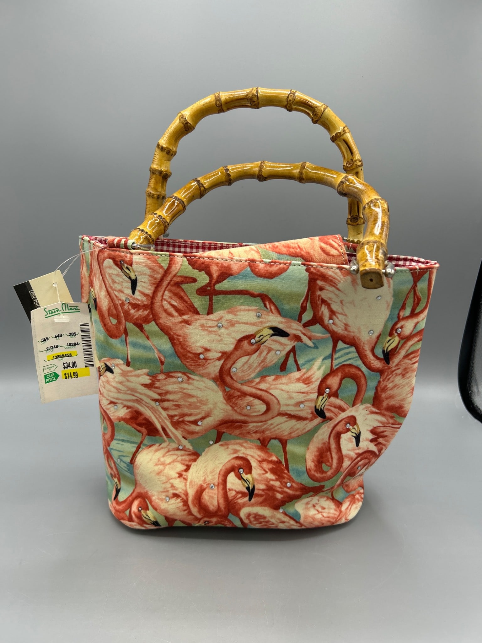 Celebrity Flamingo Print Bag with Bamboo Handles (1 of 6)