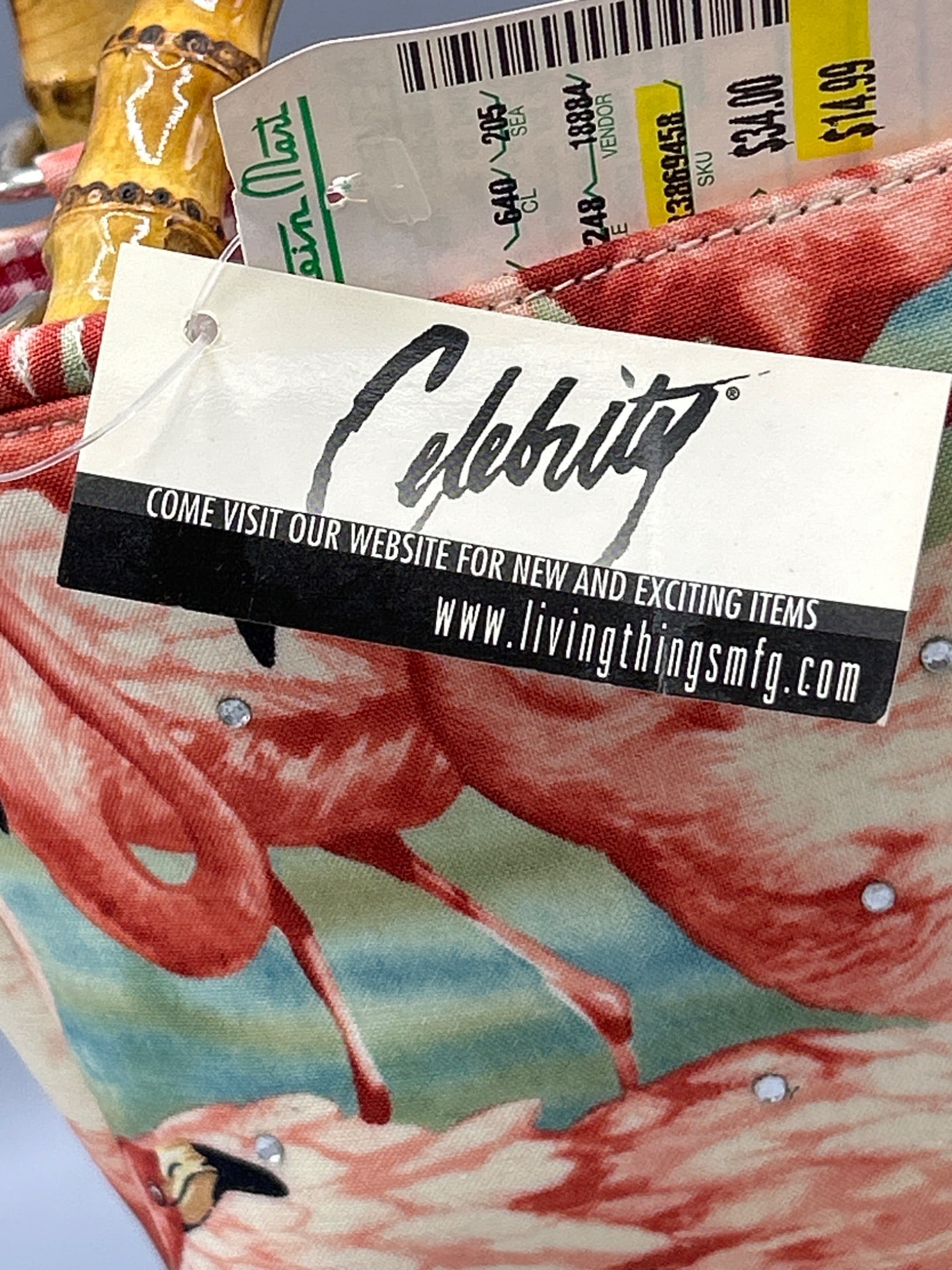 Celebrity Flamingo Print Bag with Bamboo Handles - 3