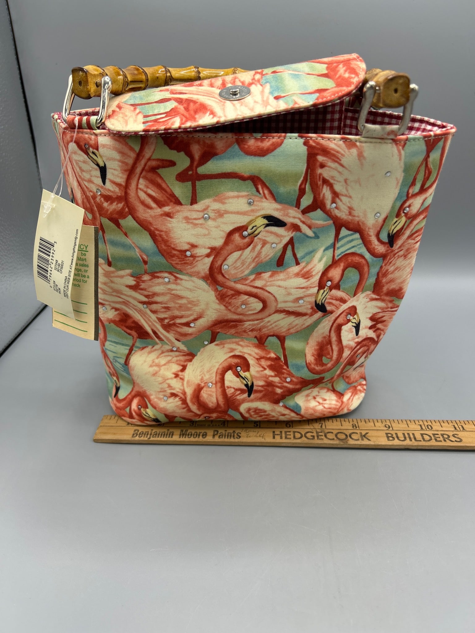 Celebrity Flamingo Print Bag with Bamboo Handles - 6