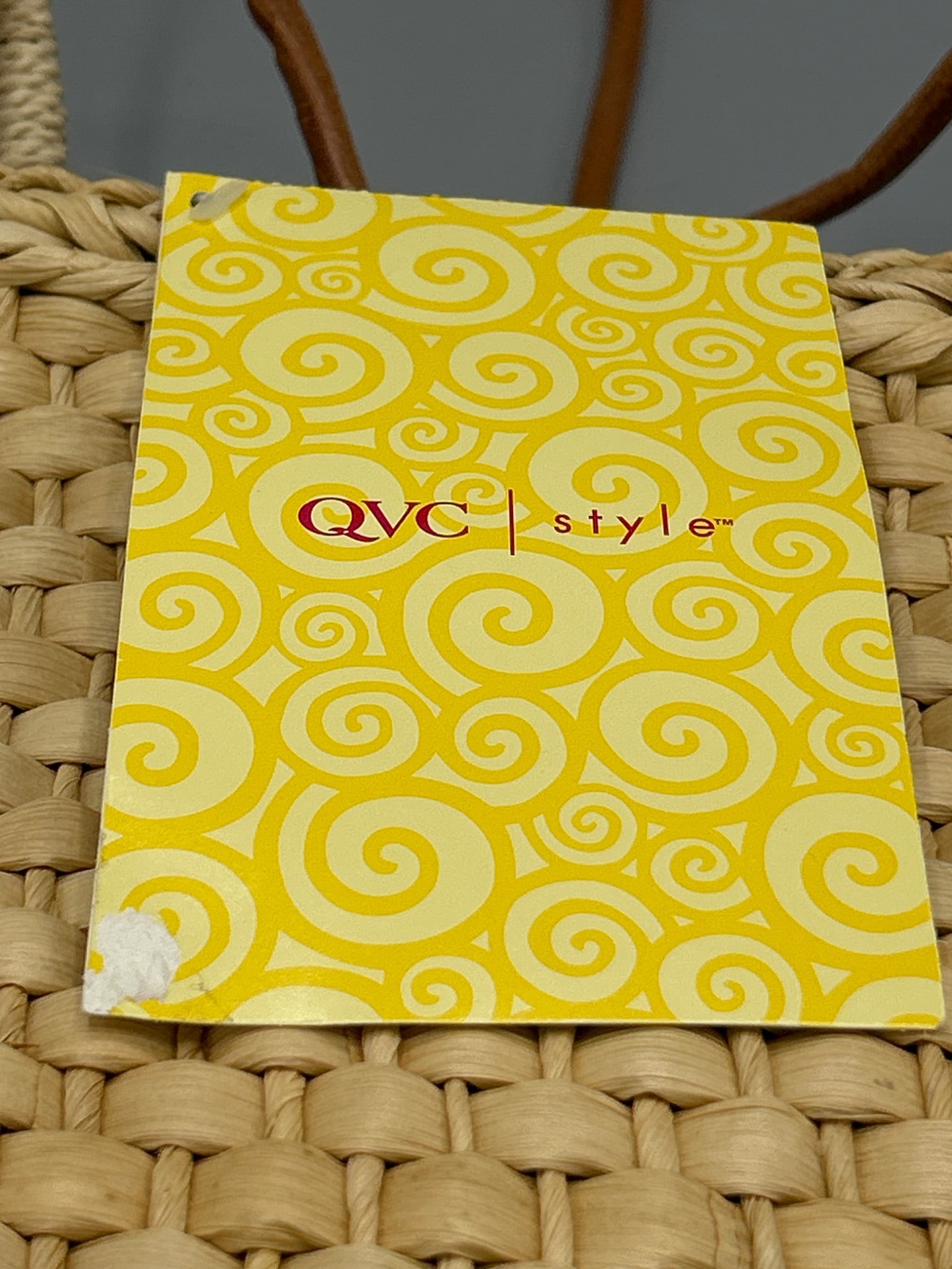 Woven Straw Tote Bag with Embroidered Design and QVC Tag - 3