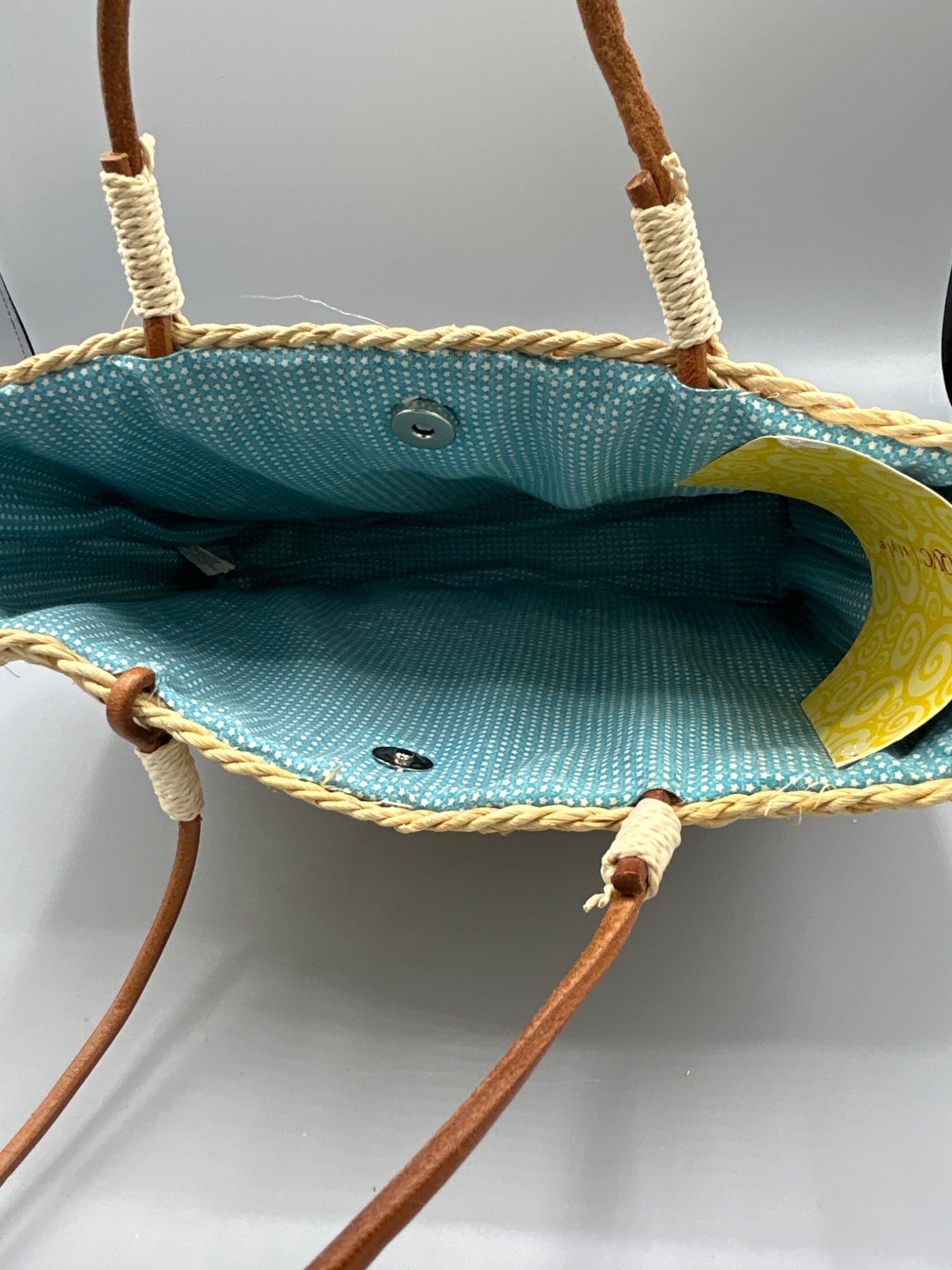 Woven Straw Tote Bag with Embroidered Design and QVC Tag - 4