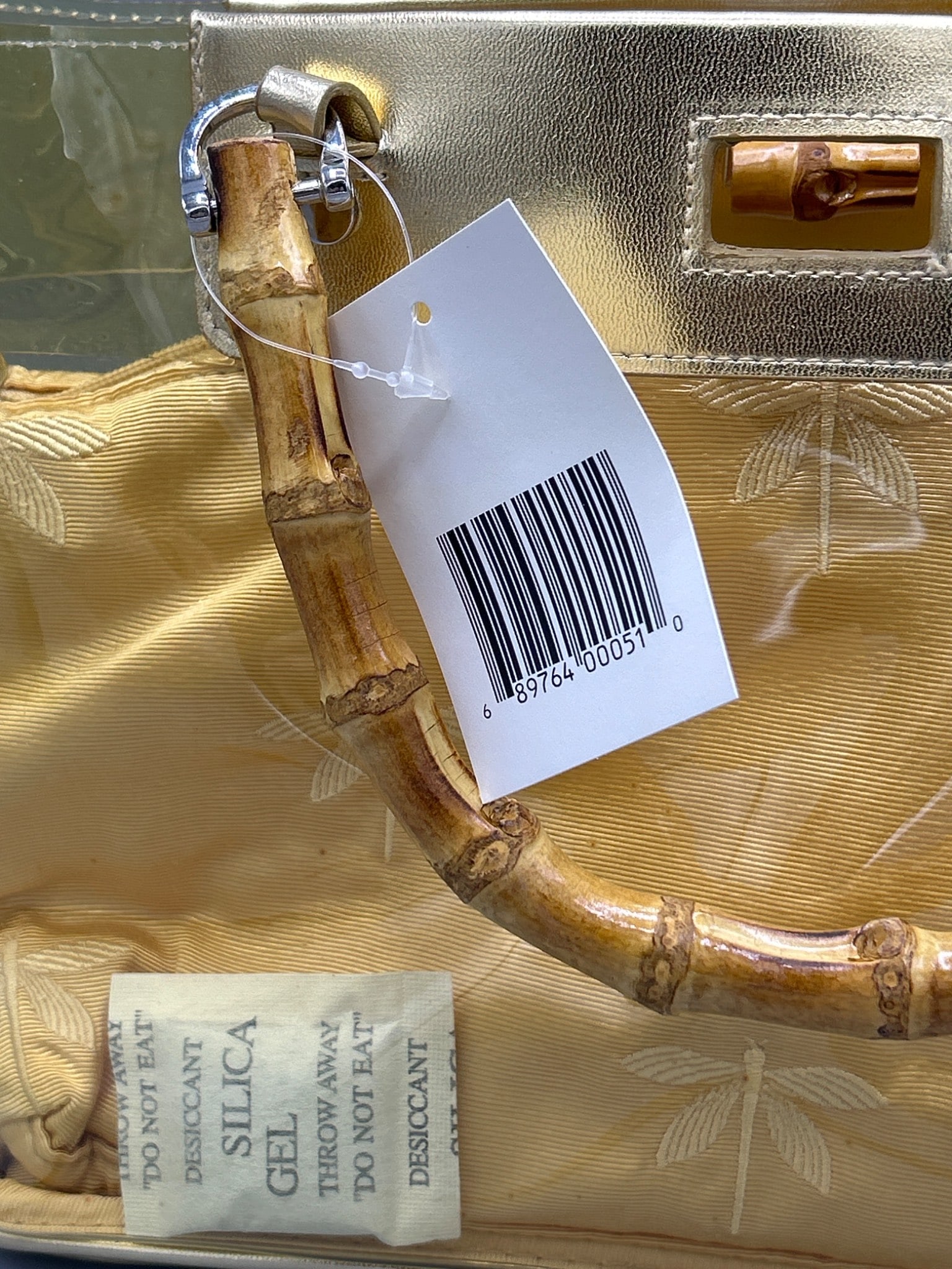 Translucent Gold Handbag With Bamboo Handles - 2