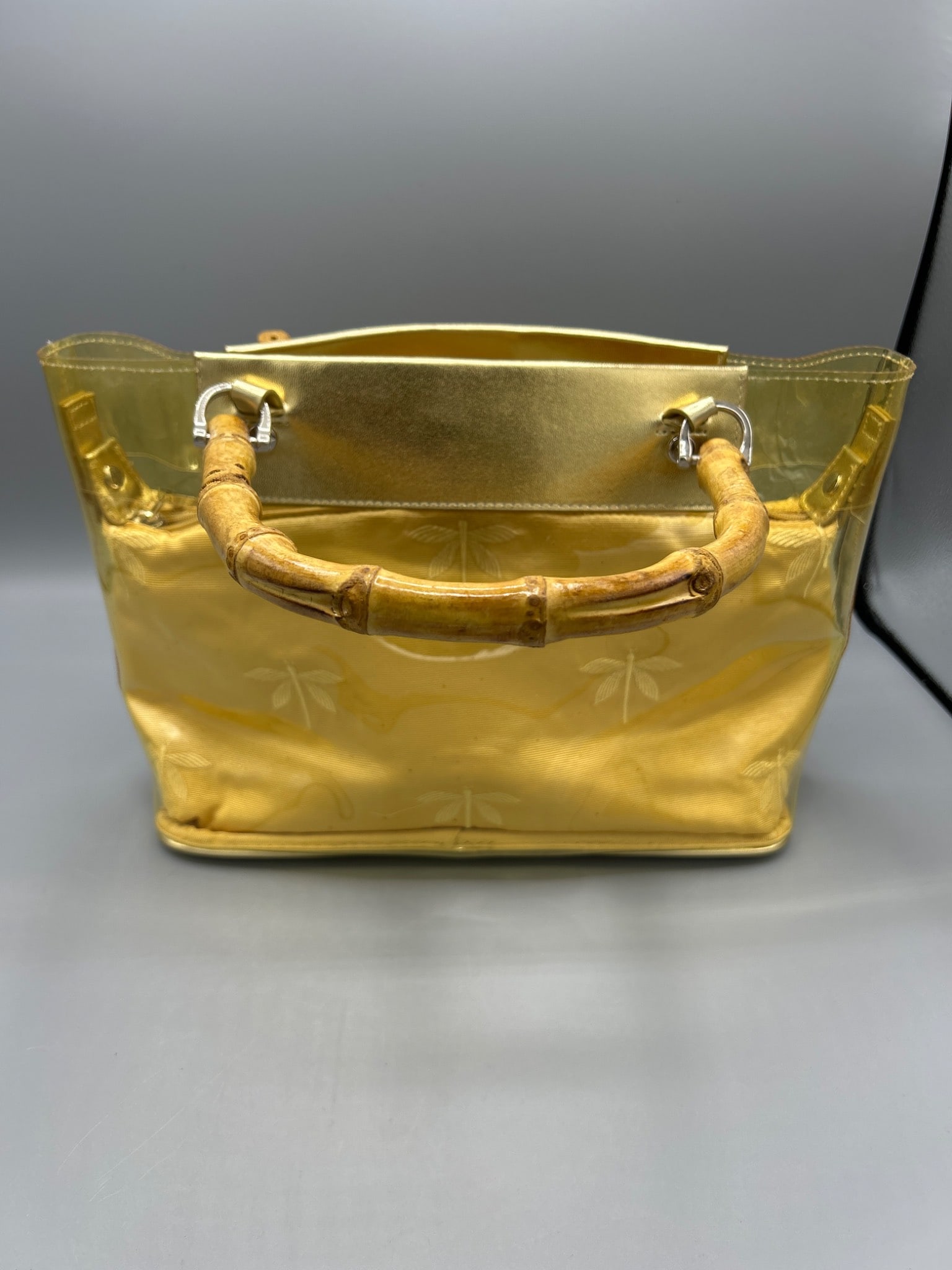 Translucent Gold Handbag With Bamboo Handles - 3